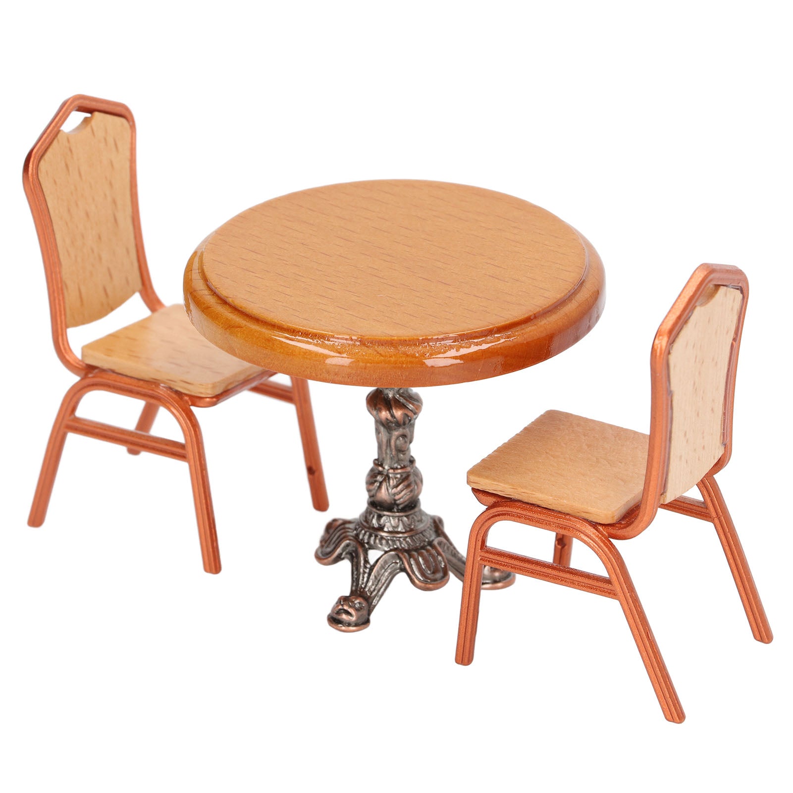 Miniature Table Chair 1:12 Scale Decorative Alloy Retro Round Basswood Dollhouse Dining Table Chair Kit for House Model