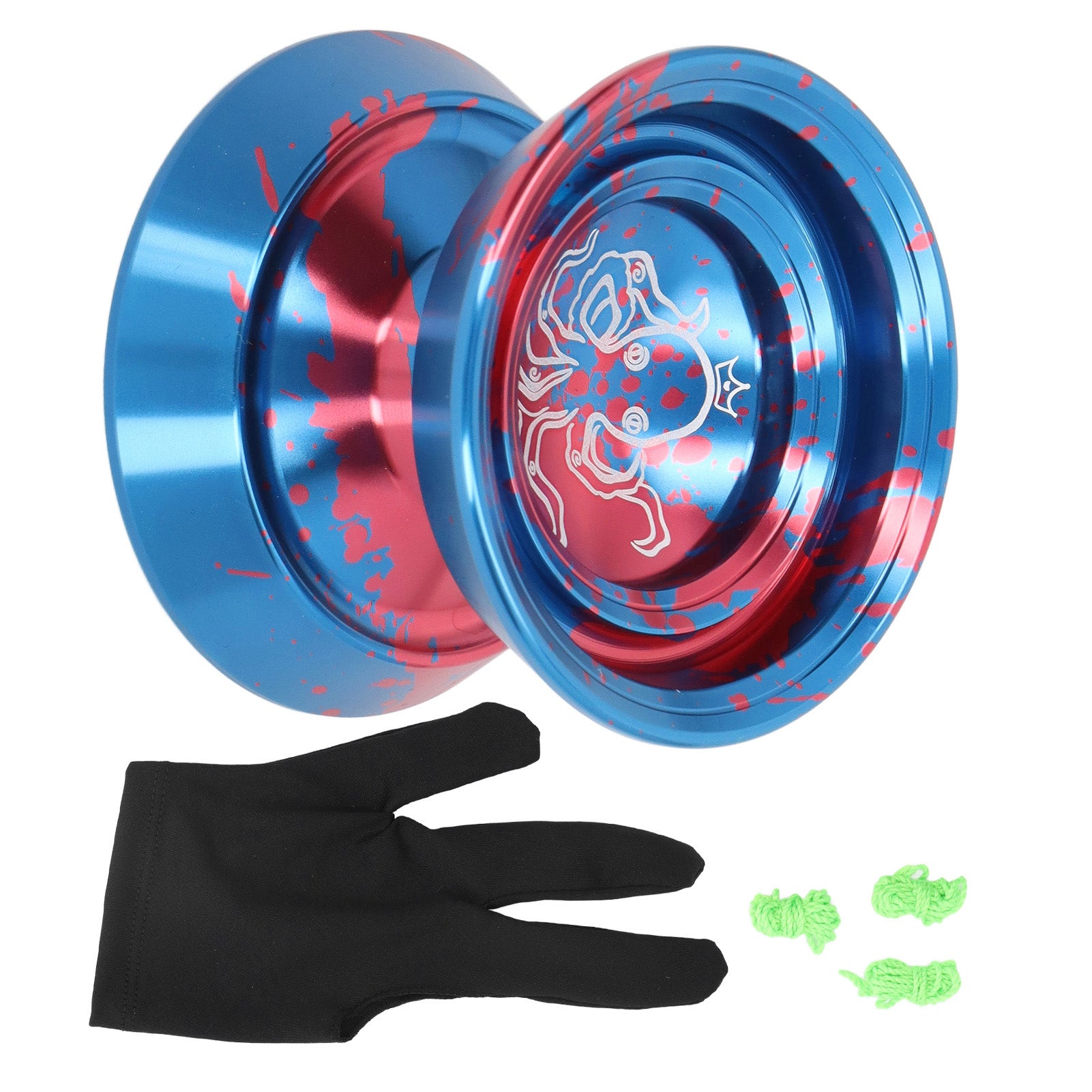 YoYo Ball Unresponsive Aluminum Alloy Advanced Fade Free Exquisite for Competition with Glove 3pcs Strings Blue