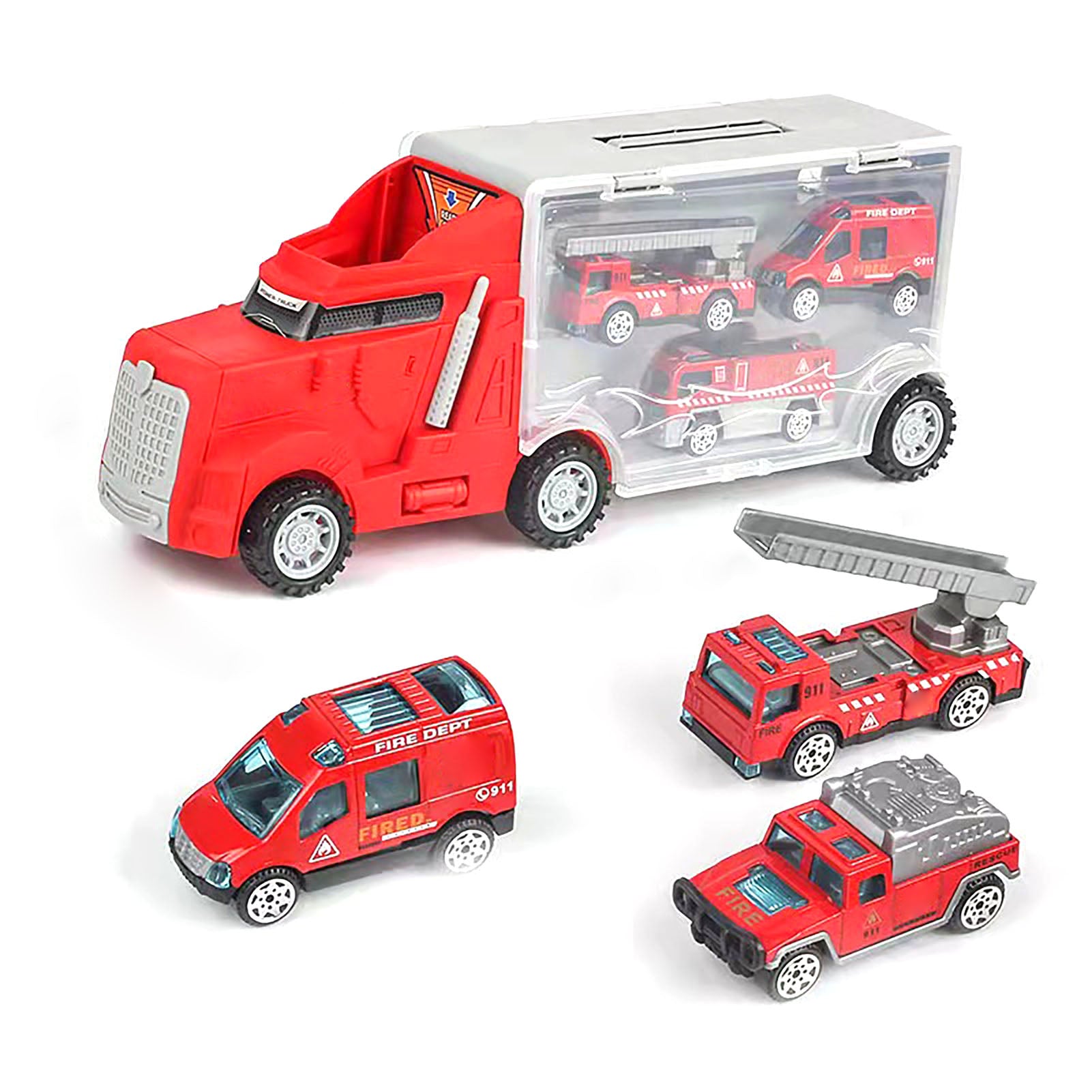 Transport Car Carrier Plastic Portable Double Sided Openable Door Children's Car Model Toys for Kids Mobile Machinery Shop