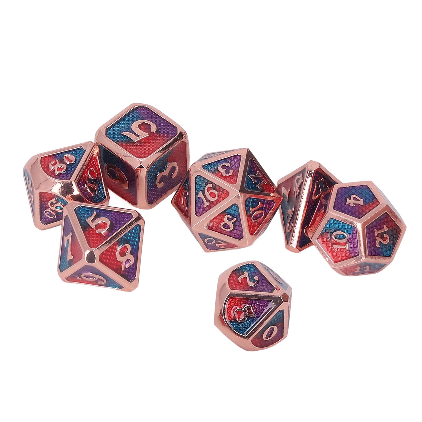 7pcs Metal Dice Set Men Women Holiday Party Tabletop Funny Polyhedral Dice Props for Card Game Type 1