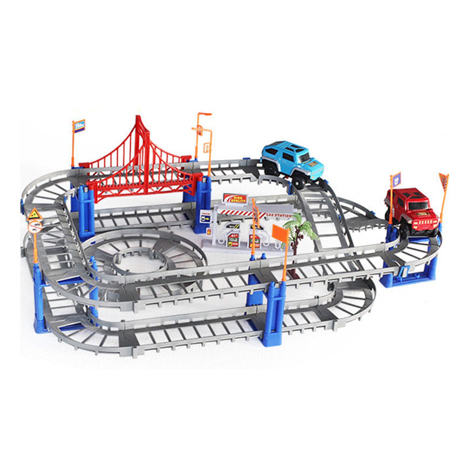 Electric Train Track Toy Exquisite Workmanship Safe Educational Race Car Track Toys with Coconut Tree for Children Gray
