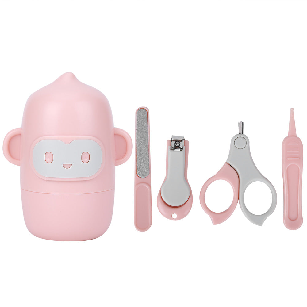 Baby Nail Clipper Nail File Scissors Tweezers Infant Manicure Tool Set Grooming KitPink
