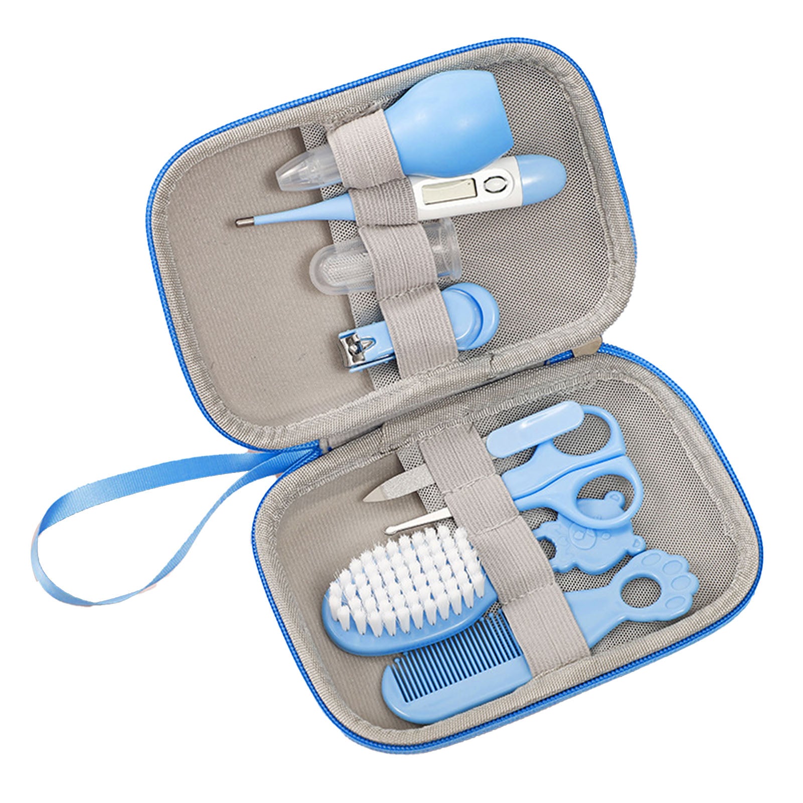 8 Pcs Baby Healthcare Grooming Kit Small Portable Baby Nursery Care Kit Thermometer Nail Tool Kit Blue