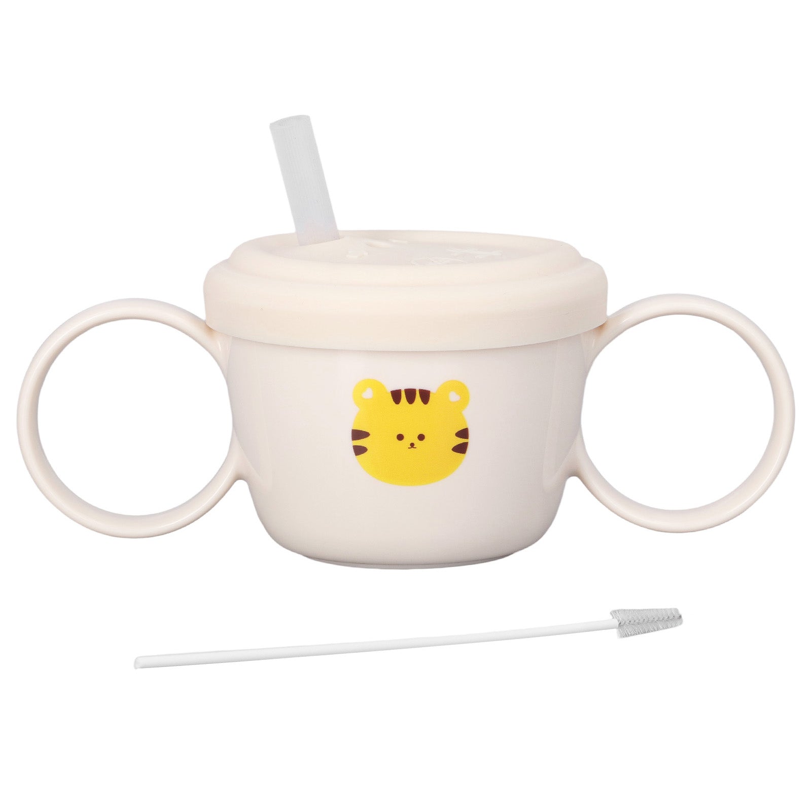 Baby Learning Drinking Cup 200mL Cartoon Animal Print Silicone Training Cup Binaural Straw Sippy Cup Baby Cup for Milk Tiger