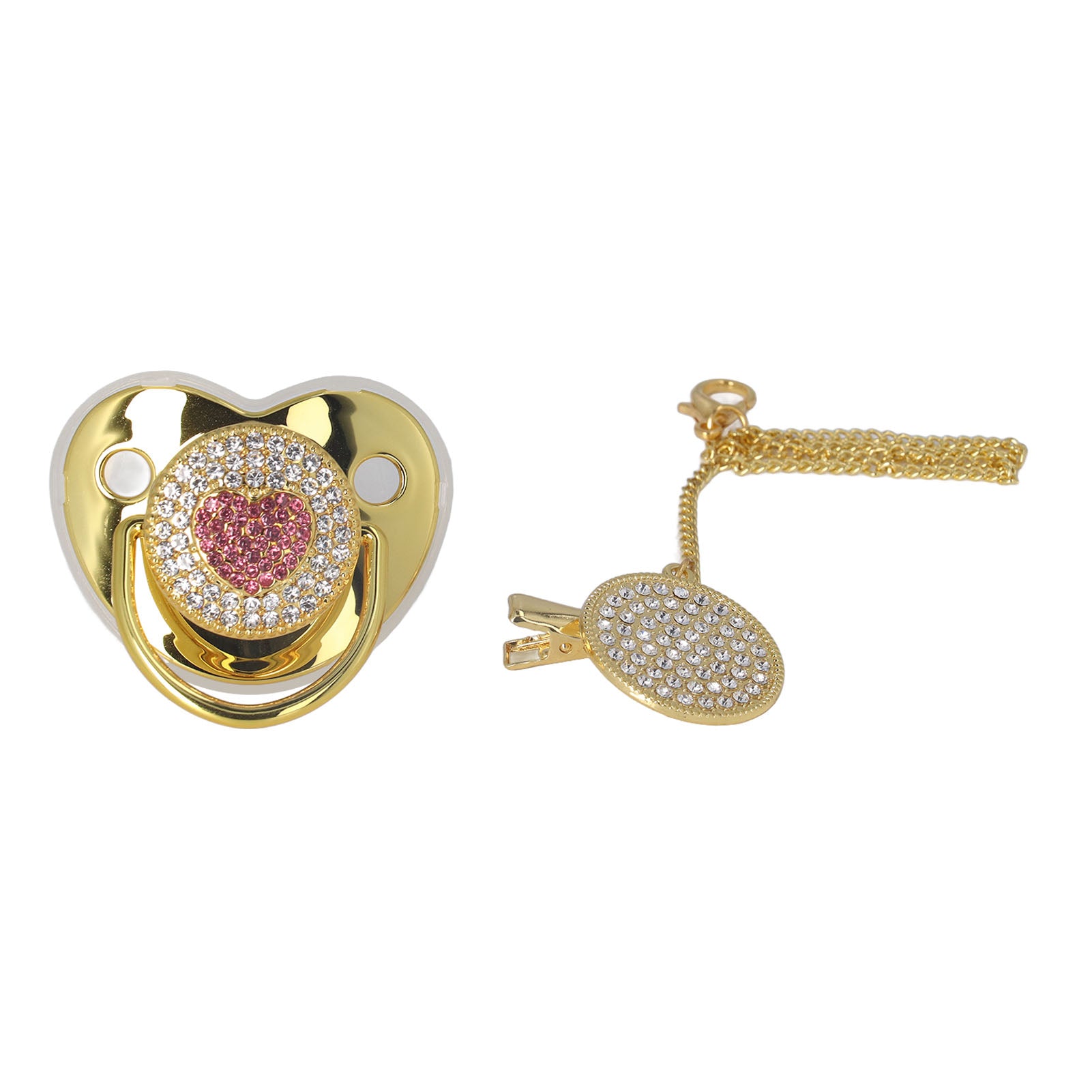 Newborn Soother Pacifiers Silicone Exquisite Wear Comfortably Heart Shape Pacifiers Set for Infants Baby Gold