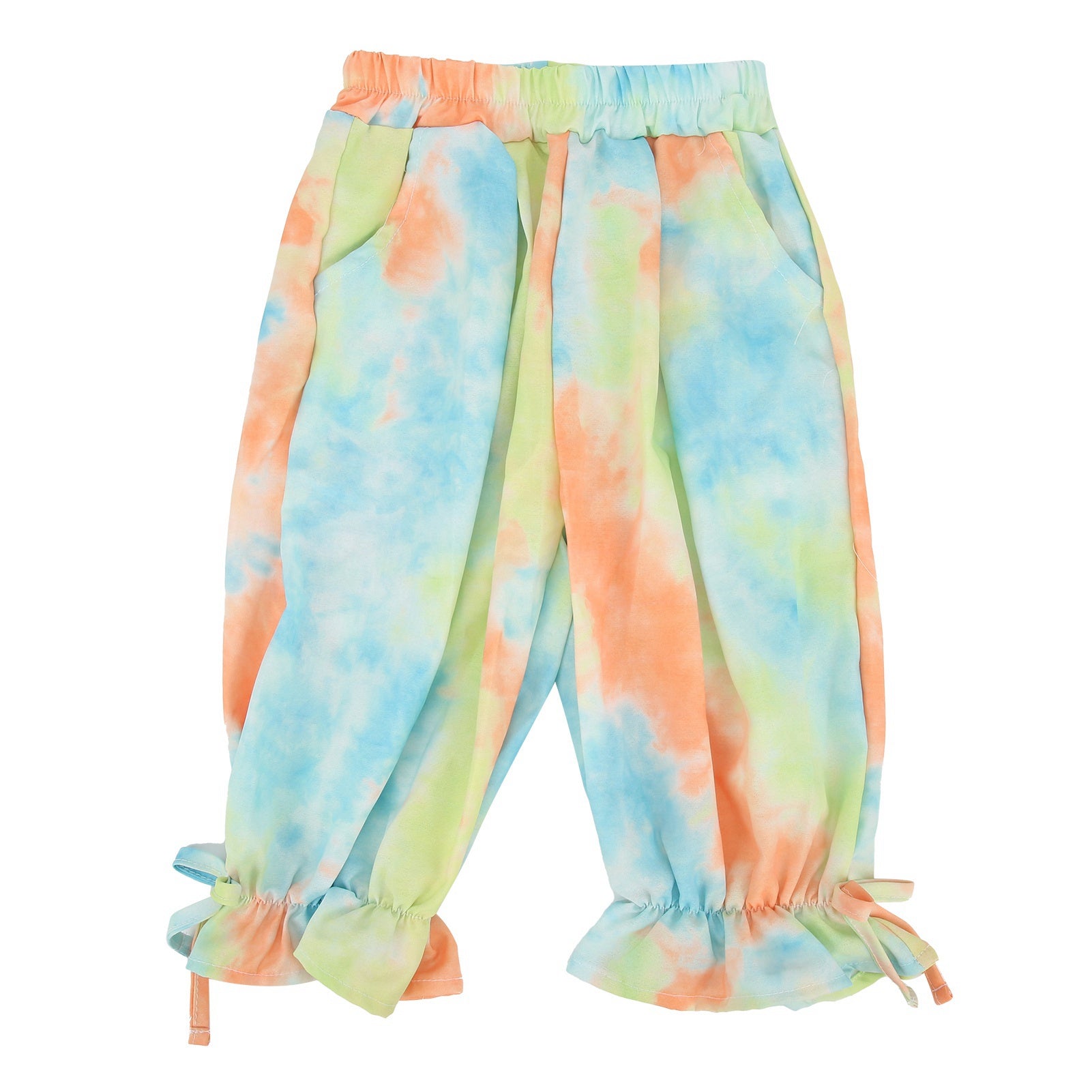 Girls Tie Dye Joggers Pants Comfortable Fashionable Tie Dye Loose Sweatpants for KidsYellow 110cm