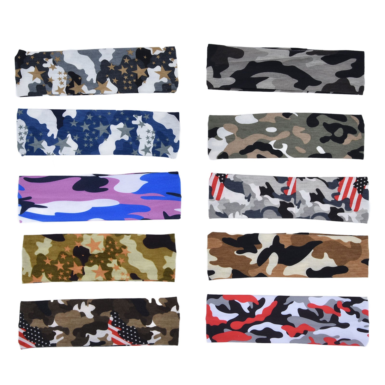 10pcs Head Band Different Colors Camouflage Elastic Sweat Absorbent Fabric Headbands For Sports Running Fitness