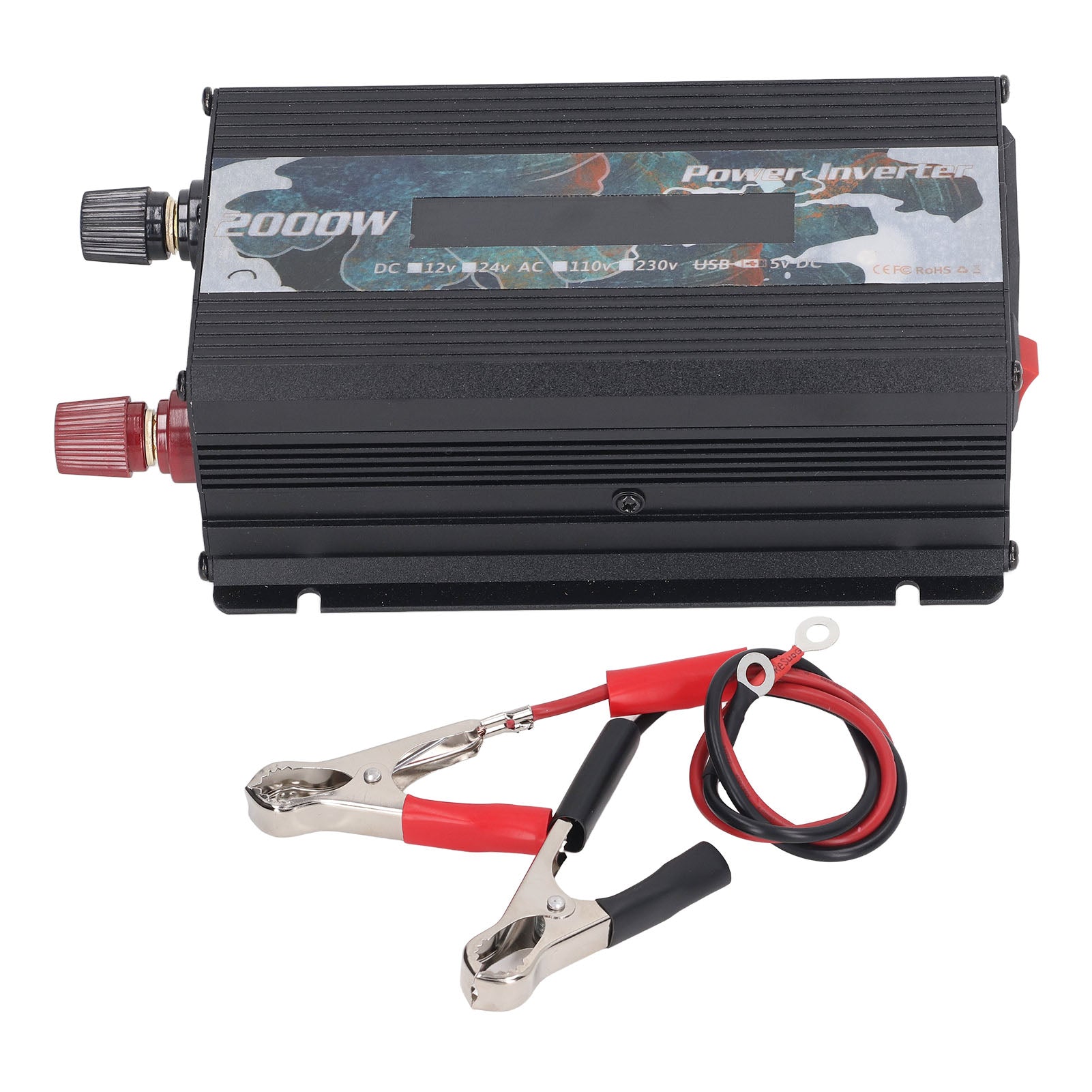 2000W Solar Car Inverter with Fan LCD Screen DC to AC110V Solar Power Modified Sine Wave Inverter Black DC24V(DC21‑29V)
