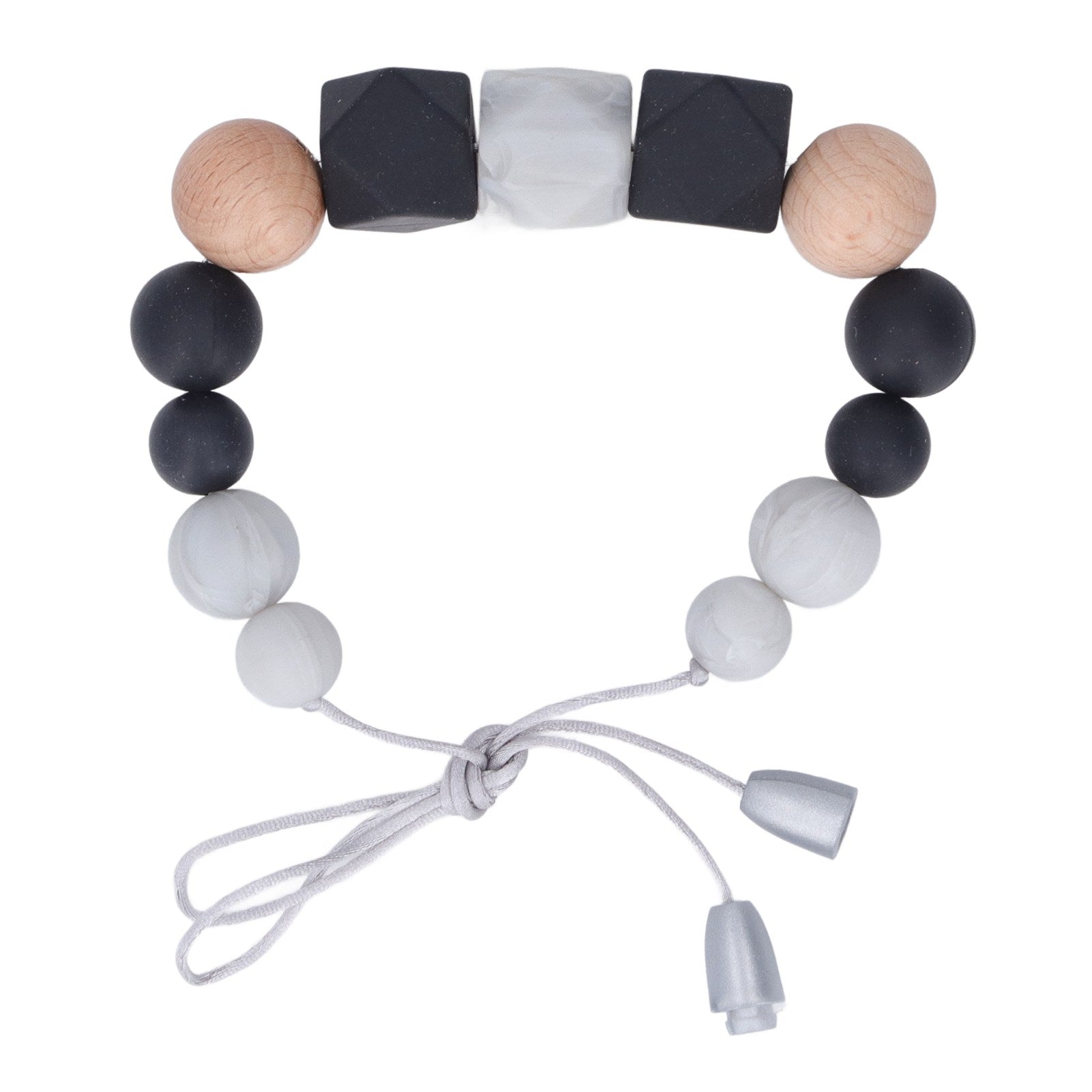 Baby Chewable Teething Necklace Soft Silicone Bright Color Beaded Teething Necklace Toy for Infant Black