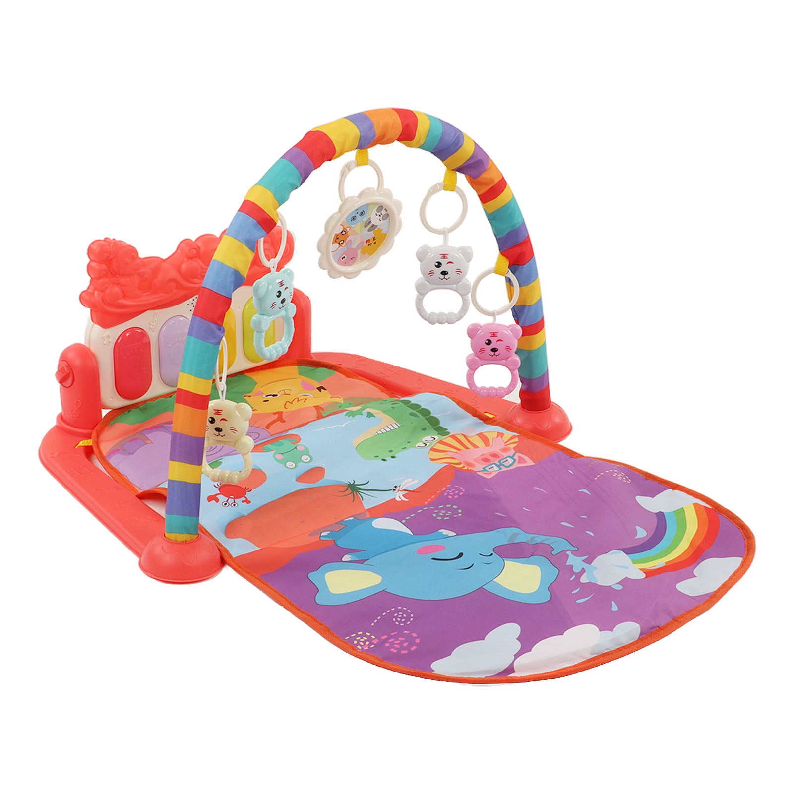 Baby Gym Piano Mat Lullabies Lights Detachable Early Educational Baby Musical Kick Play Pad Red