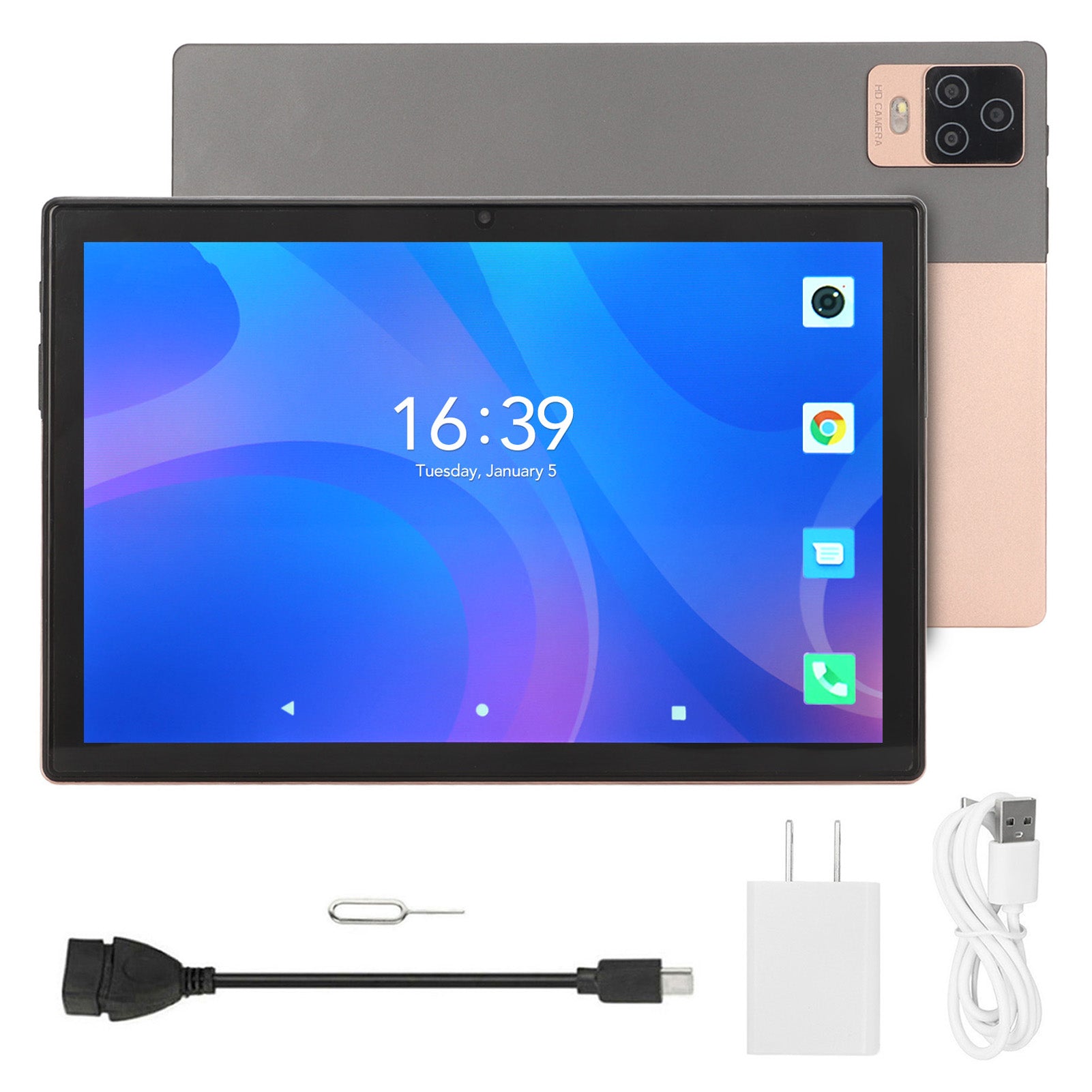 10.1 Inch Tablet Gold Color 12GB RAM 256GB ROM Octa Core CPU 7000mAh Office Tablet with Dual Camera 2 Slots 100‑240V EU Plug