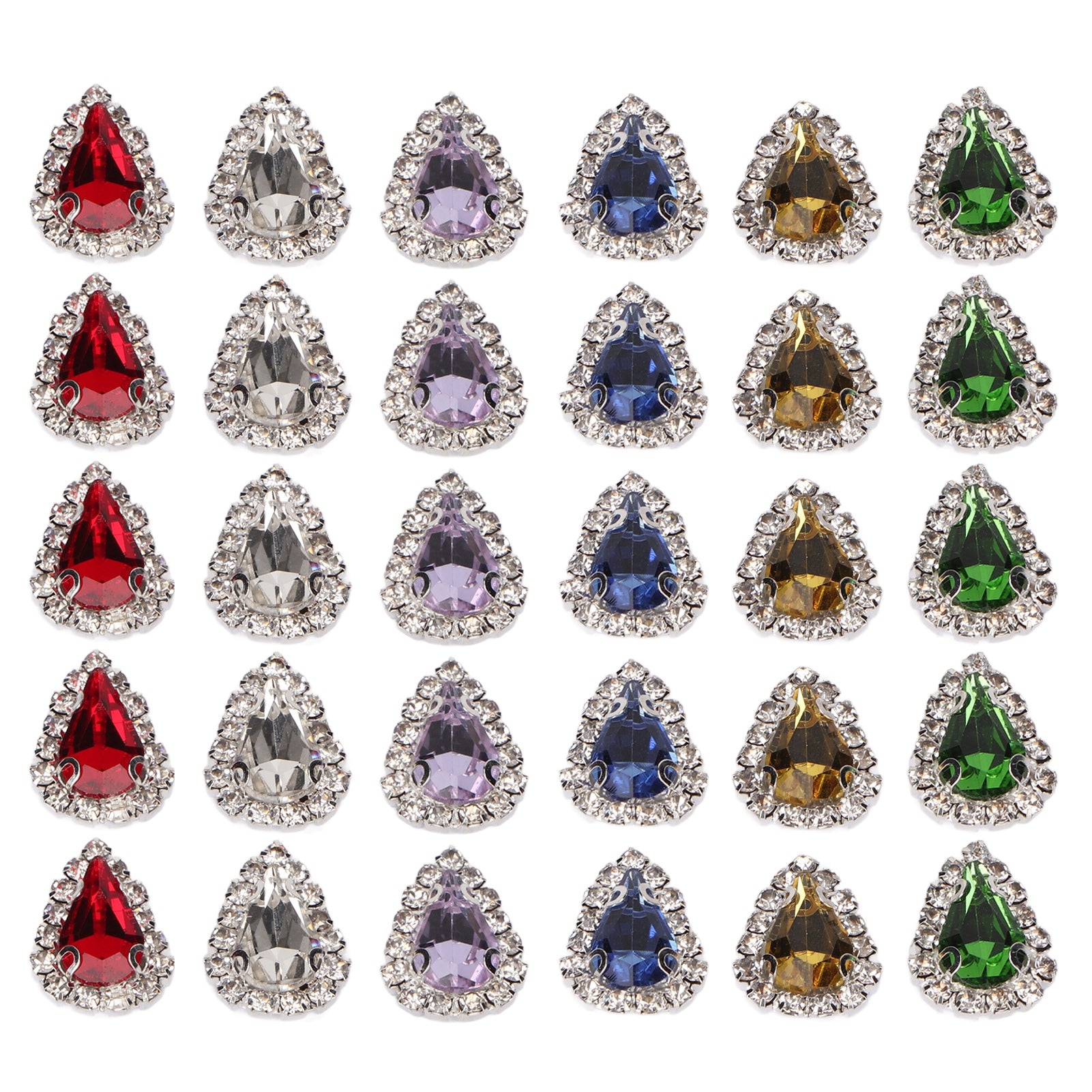 30pcs Sew On Rhinestones 6 Colors DIY Handcraft Glass Rhinestone Claw Rhinestones with 4 Holes for Clothes Crafts