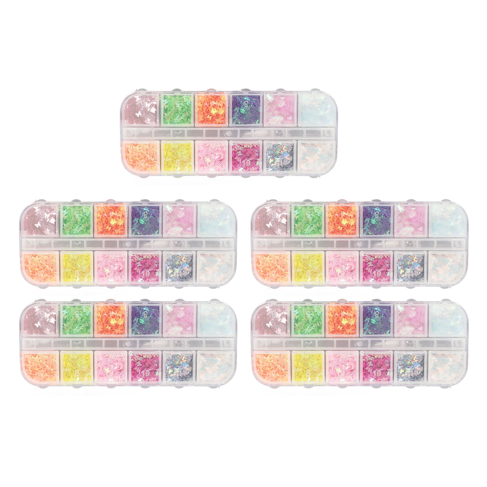 5 Box Butterfly Shape Nail Sequins 12 Colors Plastic Odorless Stylish Delicate Nail Glitters for Face Shoulder