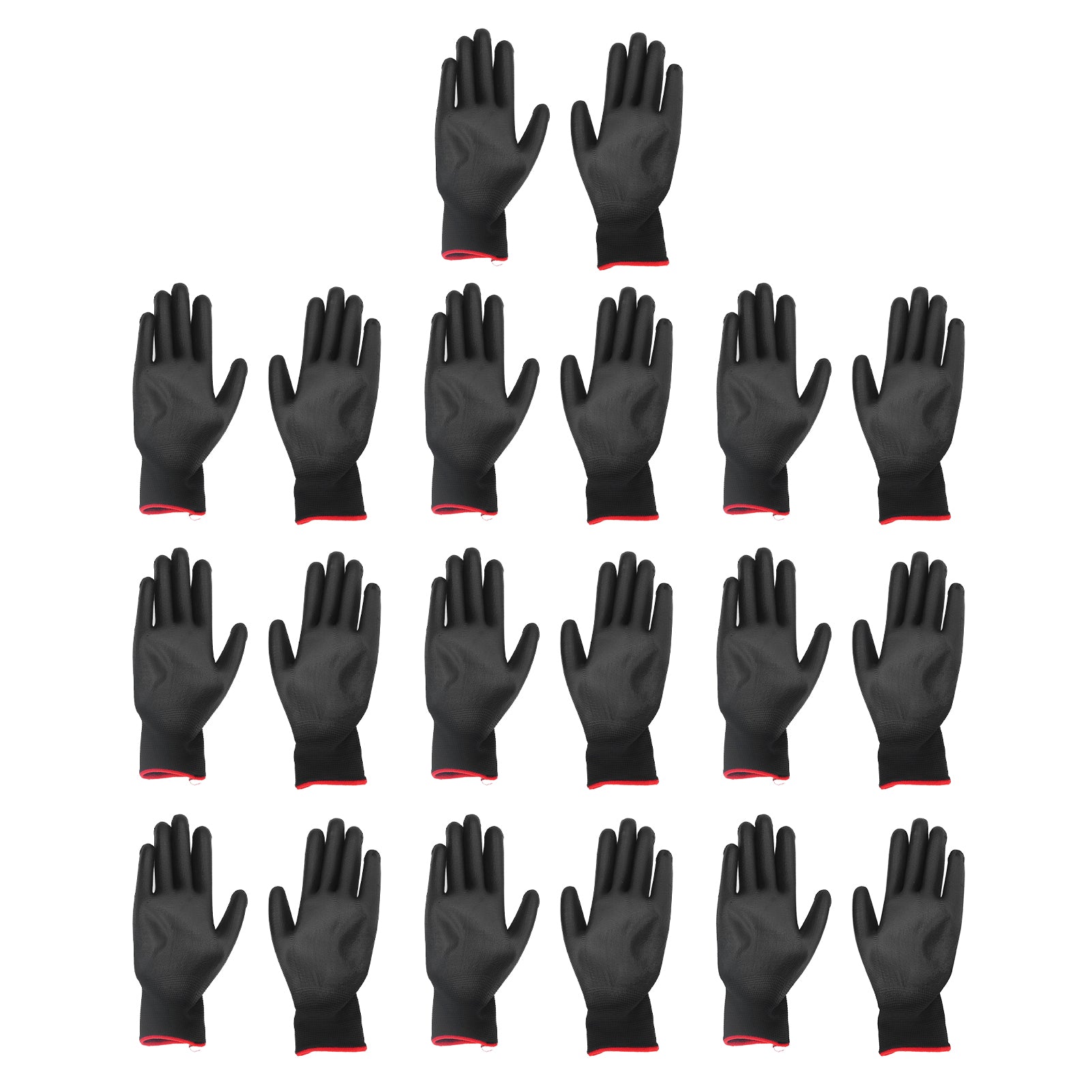 10 Pairs Safety Work Gloves PU Coated Static Proof Nylon General Black with Red Edge 9(L)