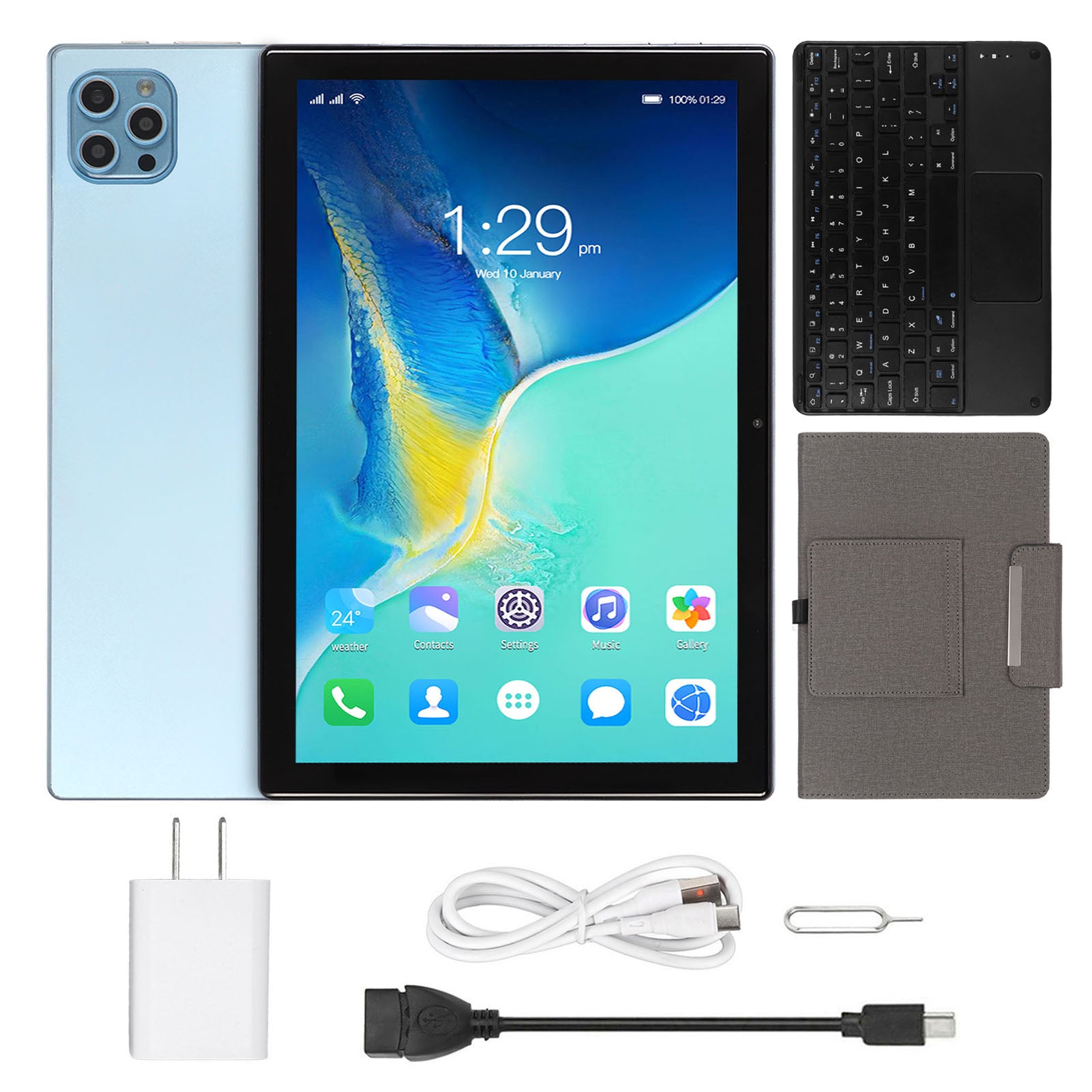 10.1 Inch Tablet Octa Core CPU 8GB RAM 256GB ROM 4G Calling 5G WiFi Tablet with Keyboard for Android 12 Blue 100‑240V US Plug