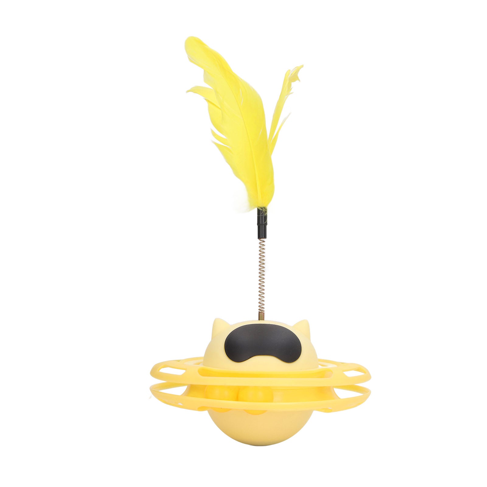 Cat Turntable Toy 360 Degree Rotation Relieve Boredom Interesting Interactive Cat Toy with Feather for Cat Supplies Yellow