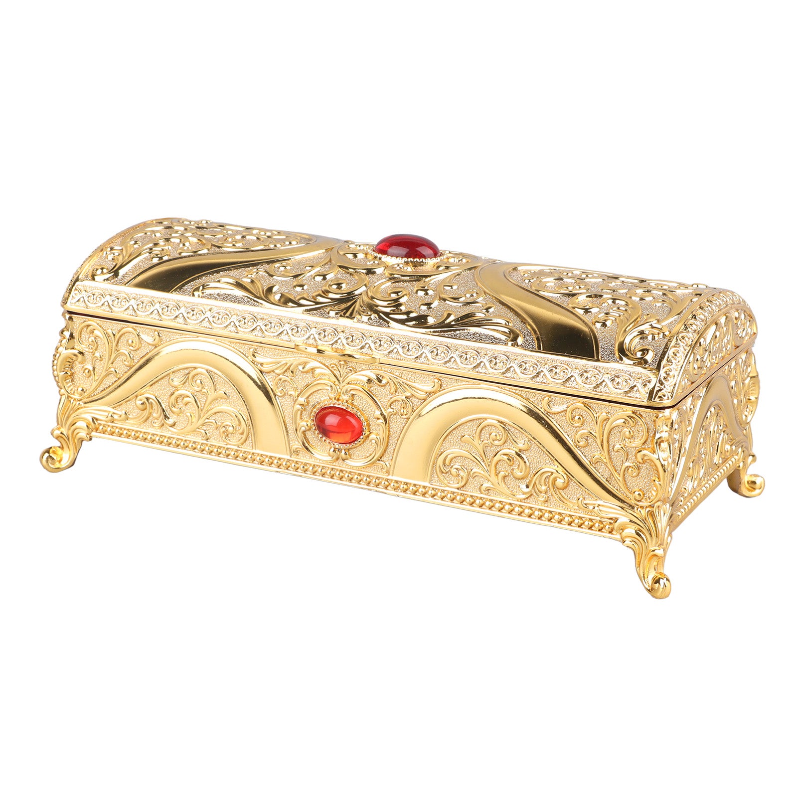 Vintage Metal Jewelry Box Rectangle Delicate Pattern Trinket Box with Soft Velvet for Rings Earrings Gold