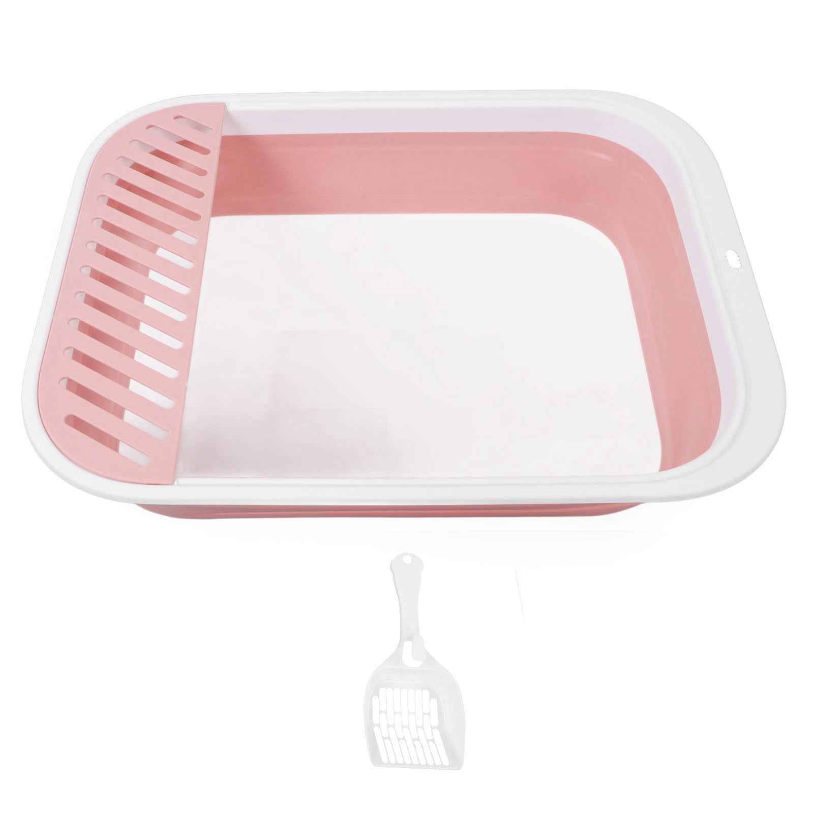 Open Cat Litter Box Professional Home Collapsible Cat Litter Tray with Baffle Scoop for Bedroom Pink L