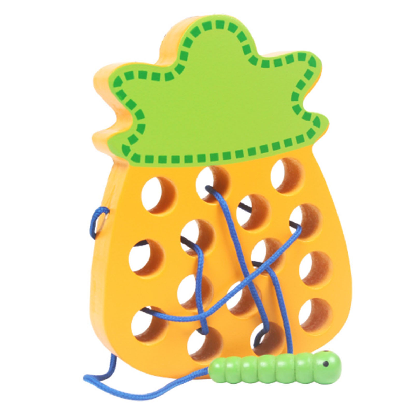 Wooden Lacing Threading Toy Montessori Worm Eating Fruit Threading Travel Game Children's Early Education Toy Pineapple