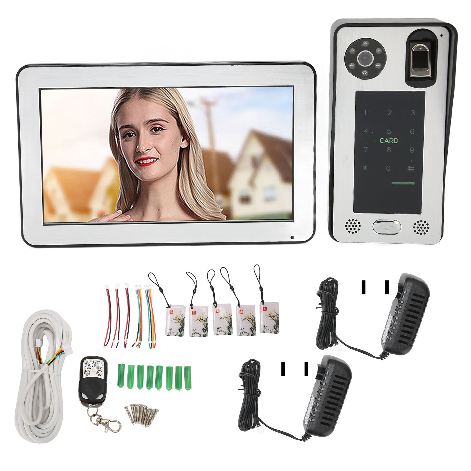 10 Inch WiFi Intercom Doorbells Fingerprint IC Card Video Door Access Control System Remote APP Unlocking 100‑240V US Plug