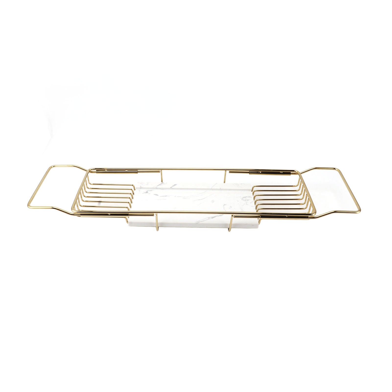 Metal Marble Bathtub Rack Anti Slip Space Saving Multi Functional Expandable Bathtub Tray House Warming Gift Gold White