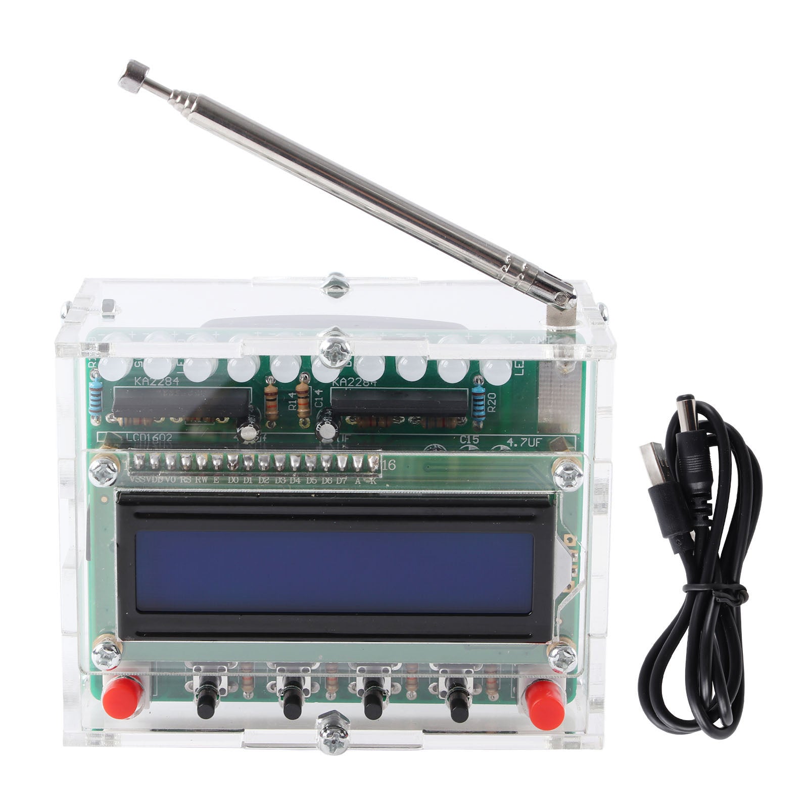 DIY FM Radio 87 To 108MHz LCD Display Digital Radio Receiver with LED Flashing Light for Education Project Pre Assembled