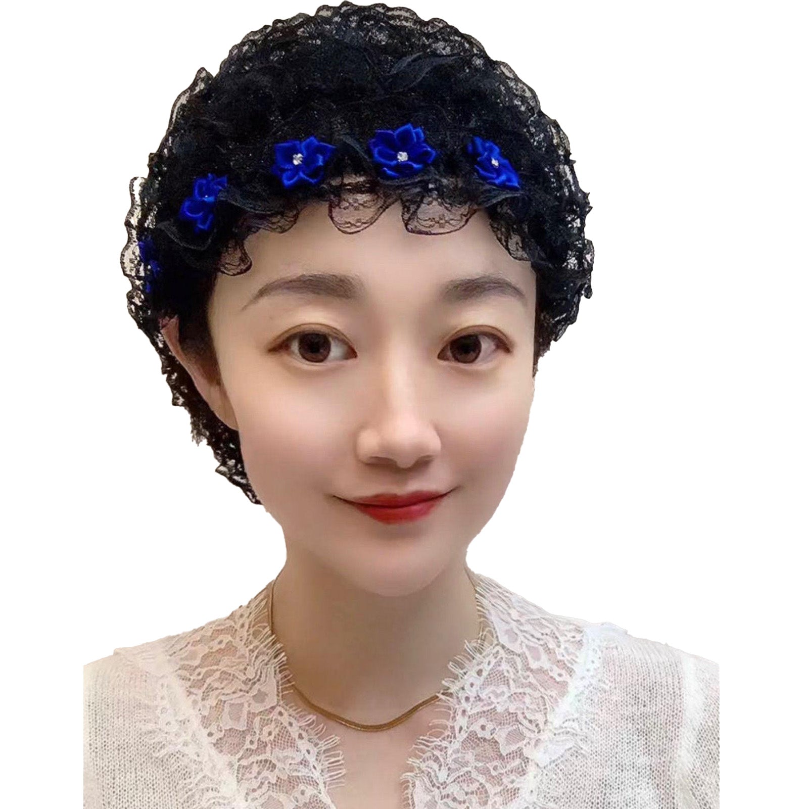 Women Lace Headwear Stylish Elegant 5 Flowers Breathable Lightweight Women Lace Headwrap Hat for Party Daily Black Hat 5 Flowers