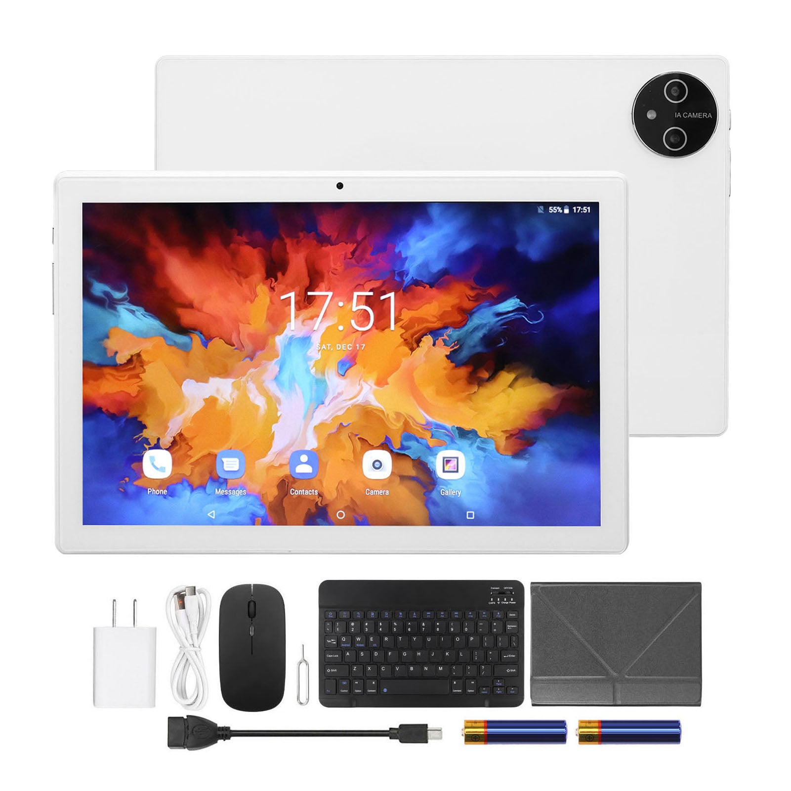10.1in Tablet MT6755 Octa Core 12GB RAM 256GB ROM 4G LTE 5G WiFi Tablet with Keyboard Mouse Case for Android 11 100‑240V White US Plug