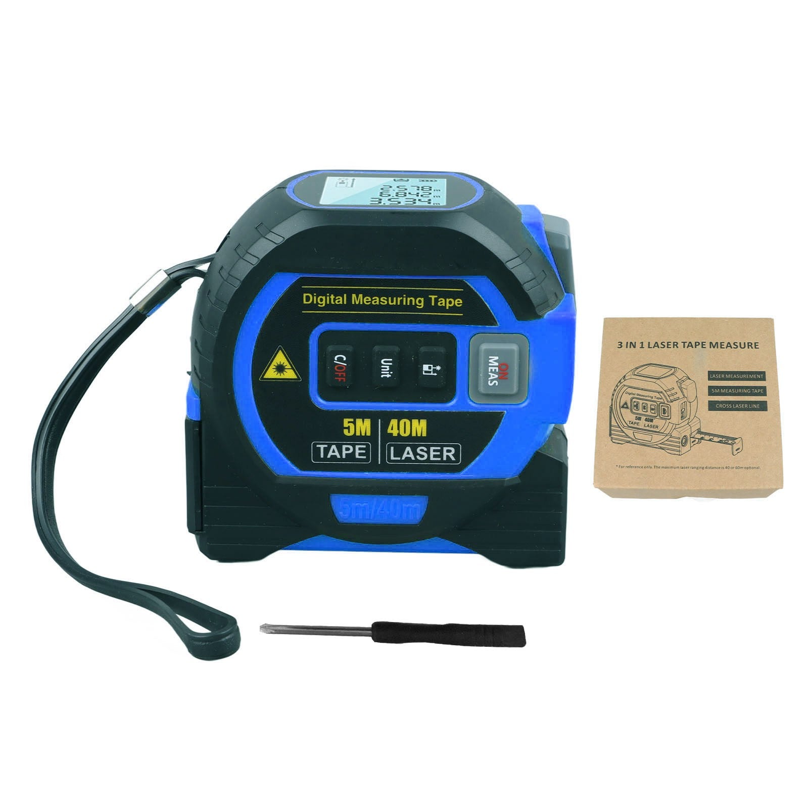 3 In 1 Digital Tape Measure Blue High Elasticity Accurate Auto Lock Digital Distance Tape for Bearing Testing 40m/131.2ft