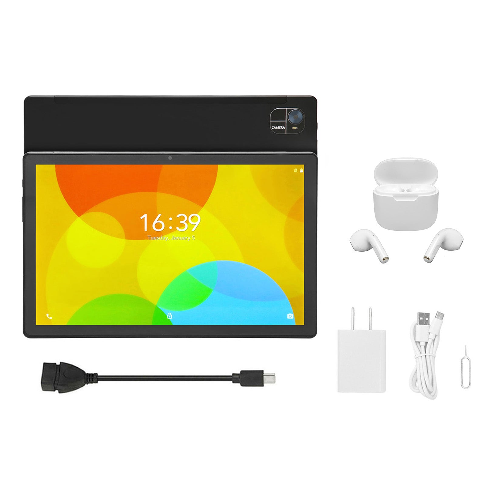 10.1 Inch Tablet 12GB RAM 256GB ROM Octa Core 12MP 24MP Camera 4G LTE 5G WiFi Office Tablet with BT Earbuds 100‑240V Black US Plug 100‑240V