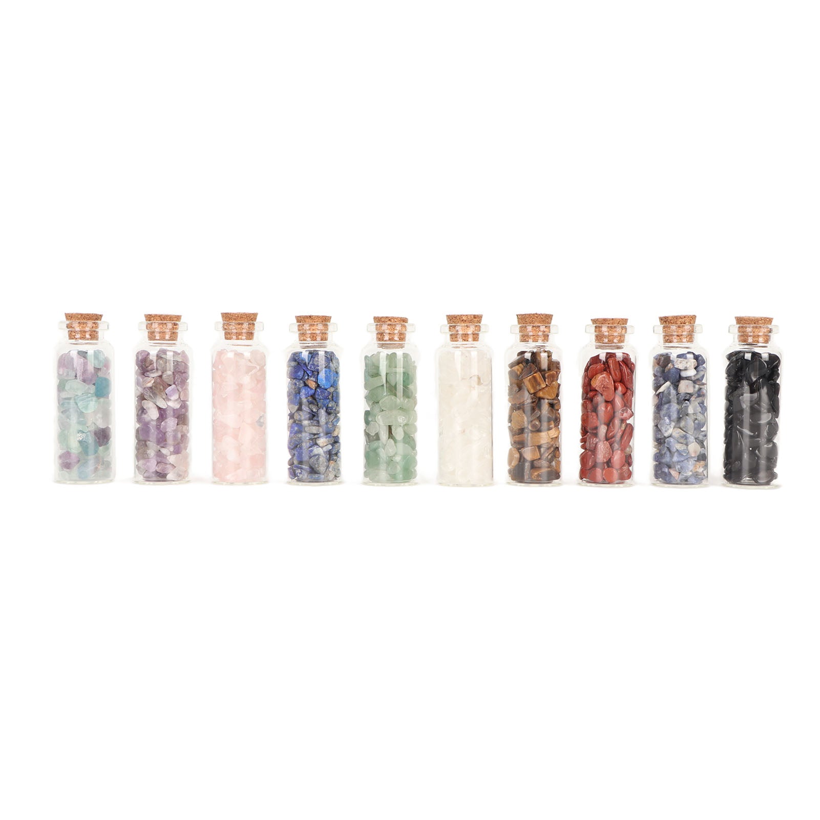 10Pcs Healing Stone Bottles Assorted Styles Colors Portable Widely Used Crystal Chips Set for Collection DIY Decoration