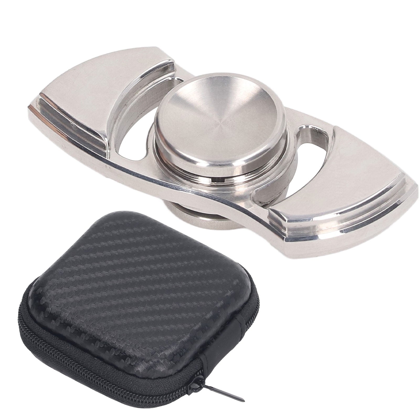 Metal Rotating Sensory Toy Relieve Stress 2 Curved Blades Fingertip Toy with Storage Bag Stainless Steel