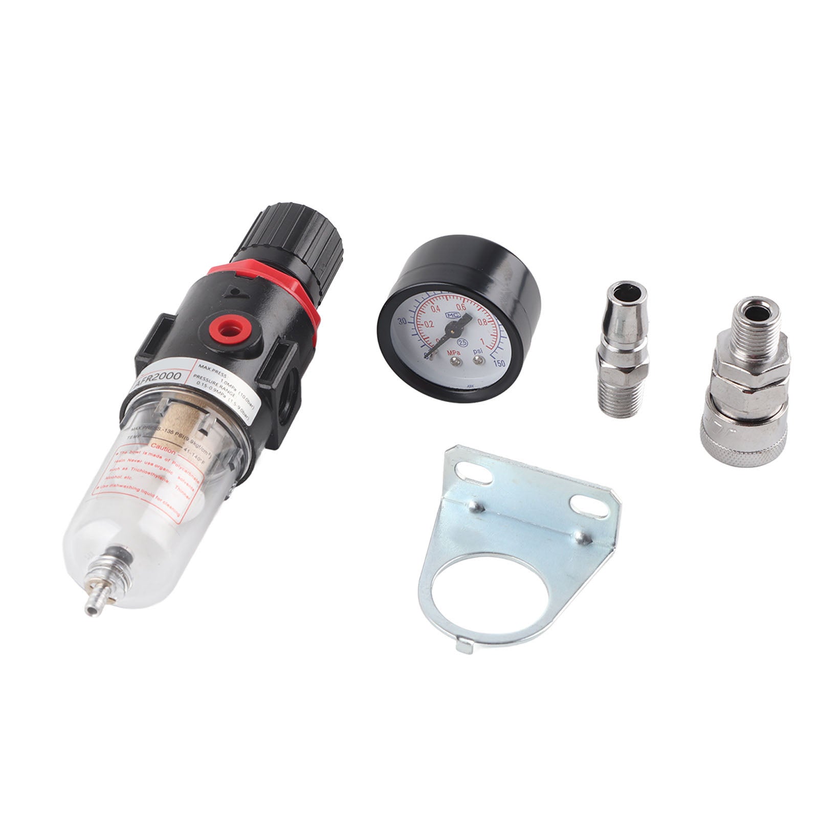 1/4in Compressed Air Pressure Filter Regulator Water Oil Separator with Gauge Bracket AFR2000