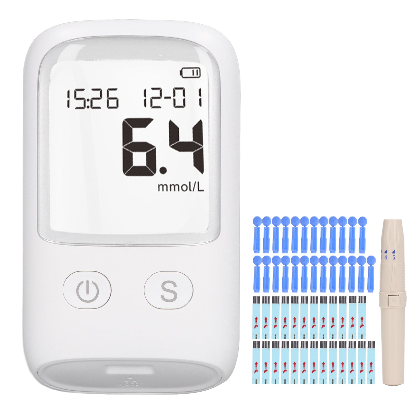 Electric Blood Glucose Monitor Auto Coding LCD Display Diabetes Testing Kit with 25 Test Strips 25 Lancets