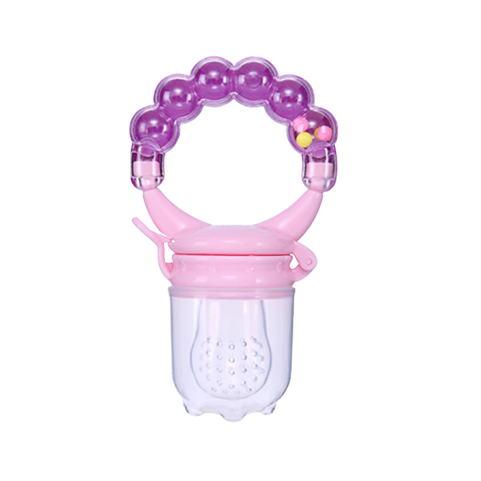 Baby Food Fruit Feeder with Rattle Teether Textured Safe Silicone Baby Food Feeding Toy M Purple