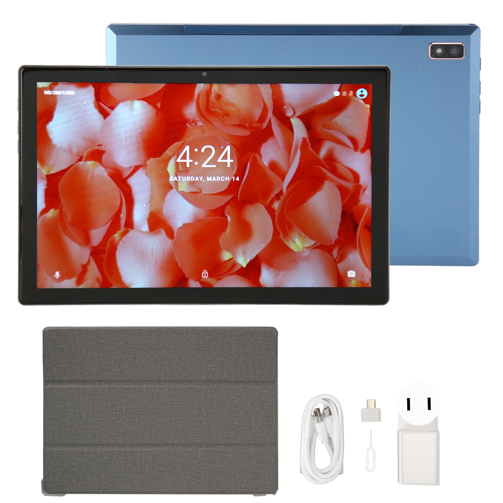 10.1 Inch Tablet 16GB RAM 1TB ROM Octa Core CPU Dual Camera 4G LTE 5G WiFi 8000mAh Office Tablet with Case Film 100‑240V Blue US Plug