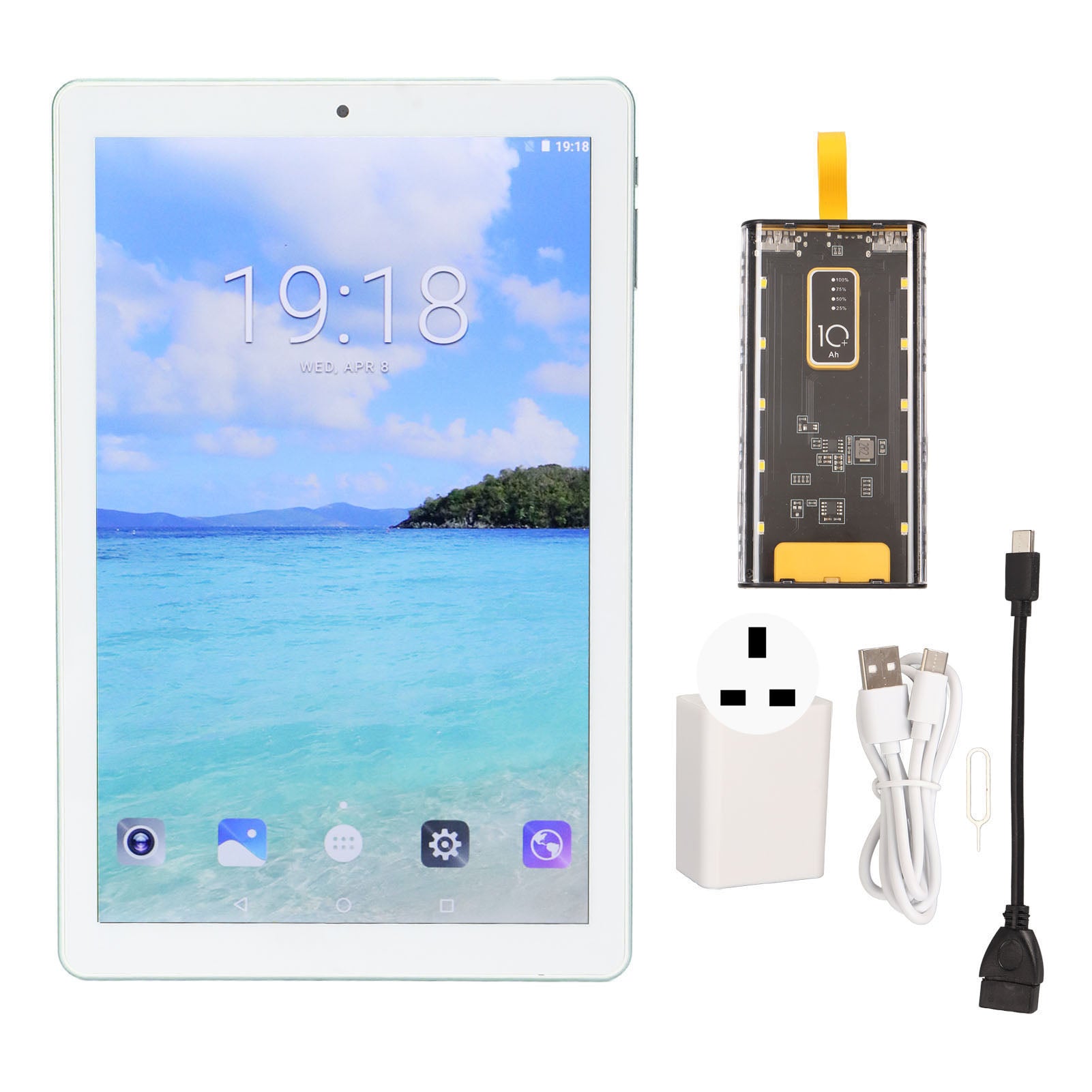 10.1 Inch Tablet for Android 11.0 Tablet 4GB RAM 64GB ROM 1920X1200 Resolusion 8 Core Tablet for Game Video 100‑240V Green UK Plug