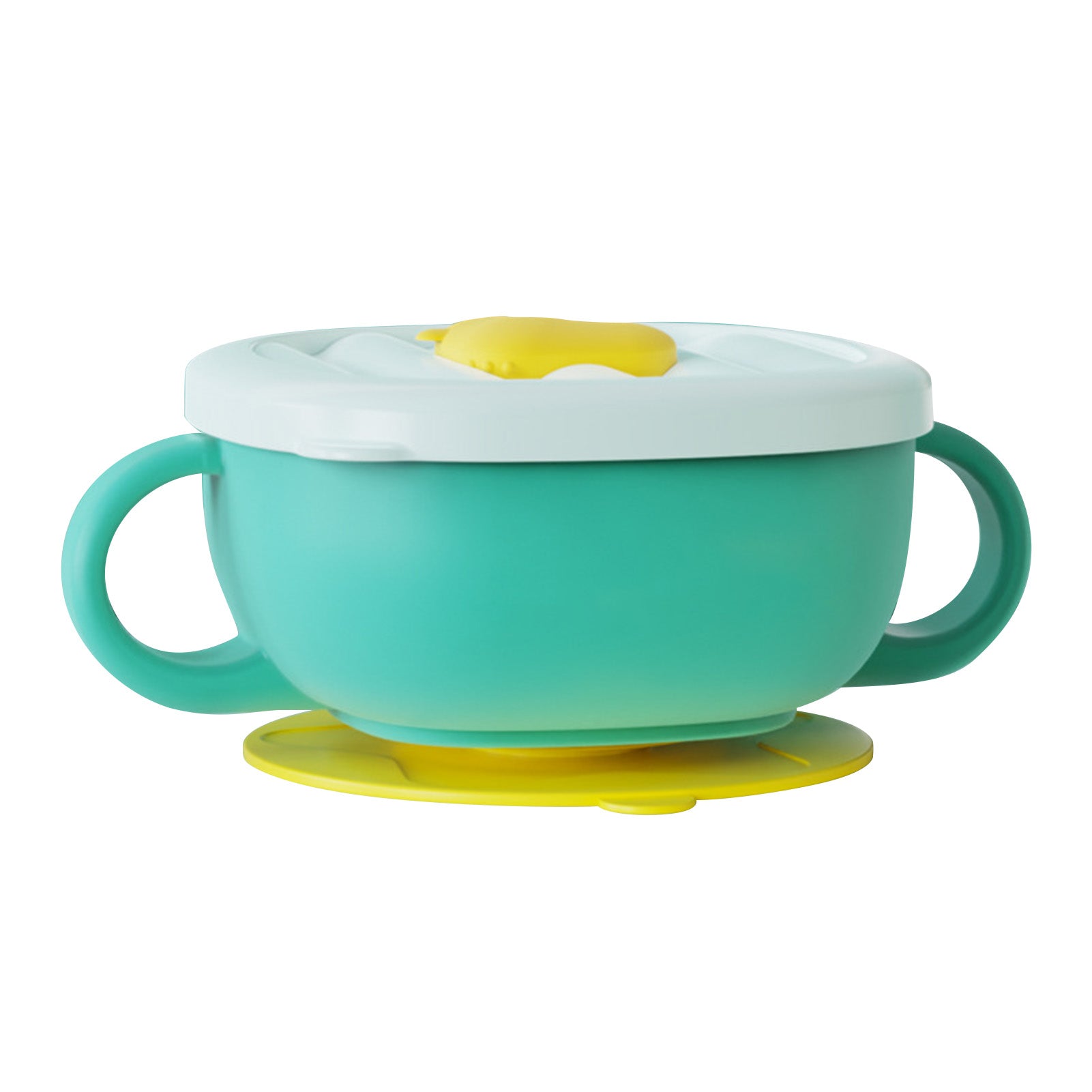 Toddler Suction Cup Bowls with Lids Prevent Falling Stainless Steel Kids Binaural Bowl for Home Preschool Green