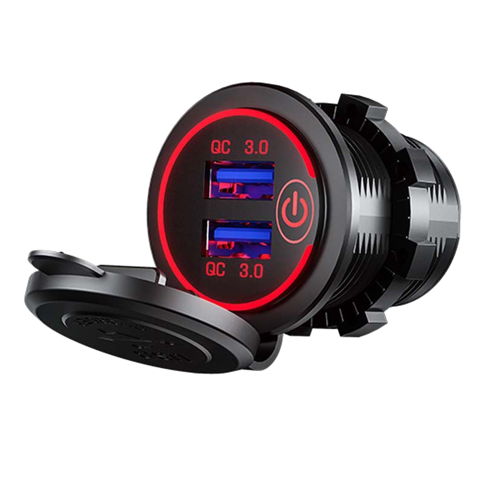 Car Charger USB Multi Port QC3.0 Fast Charging Cigar Lighter Adapter for RV Ships Motorcycles Red Light
