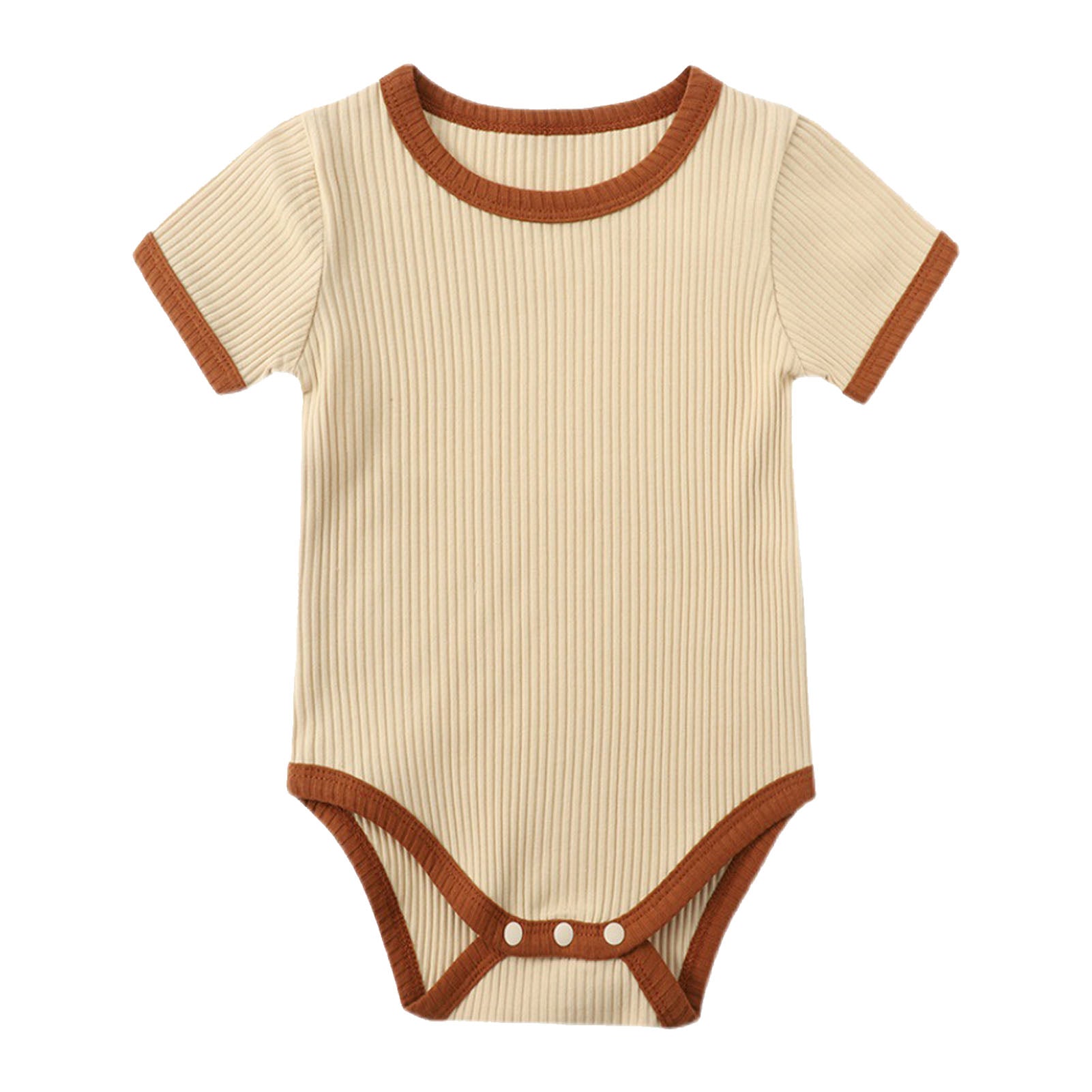 Short Sleeve Baby Bodysuits Ribbed Round Neck Soft Comfortable Breathable Pure Color Triangle Infant Bodysuits for Sunmer 90cm / 35.4in
