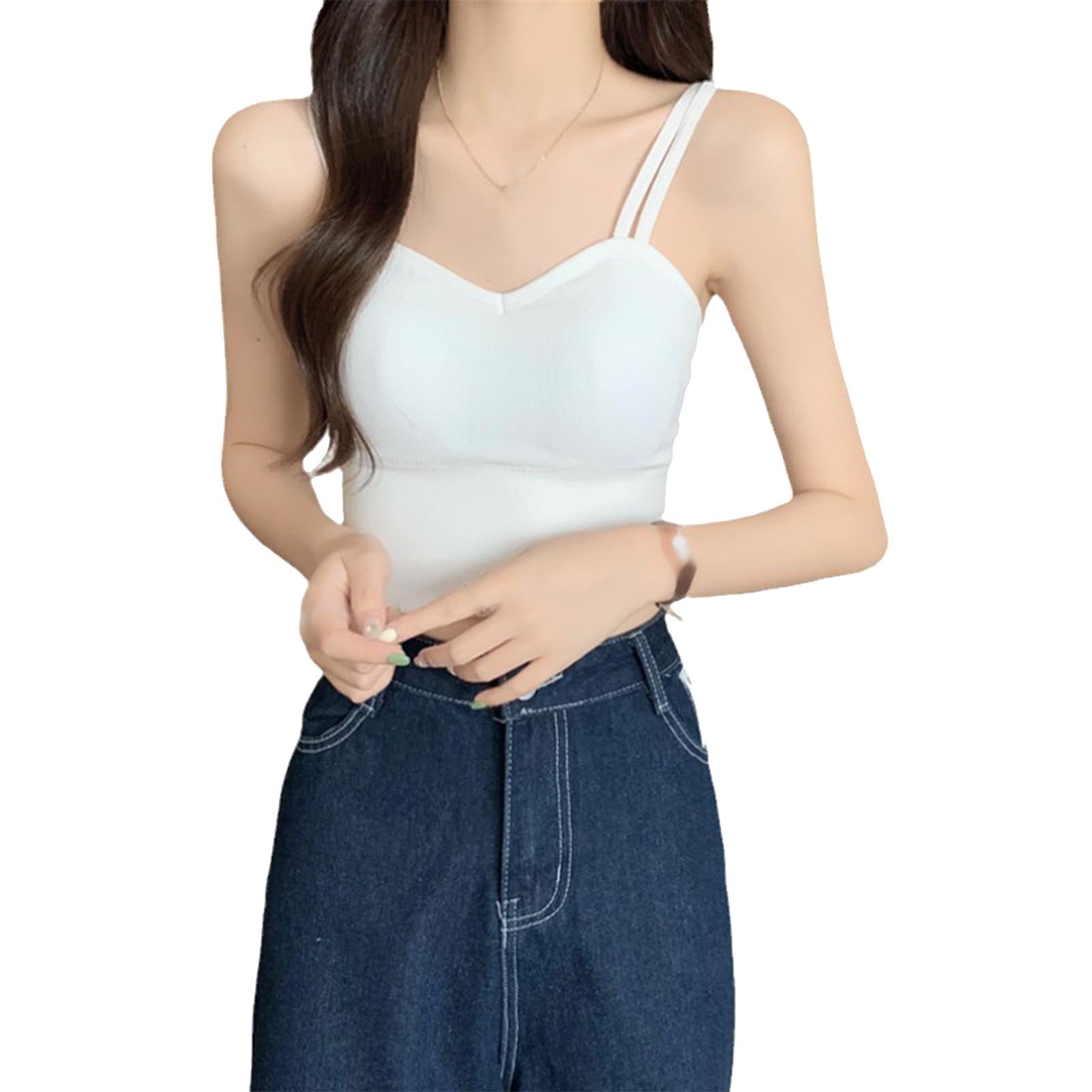 Workout Sports Bra Vest Fashionable Padded Backless Double Strap Sports Bra for Summer White Free Size