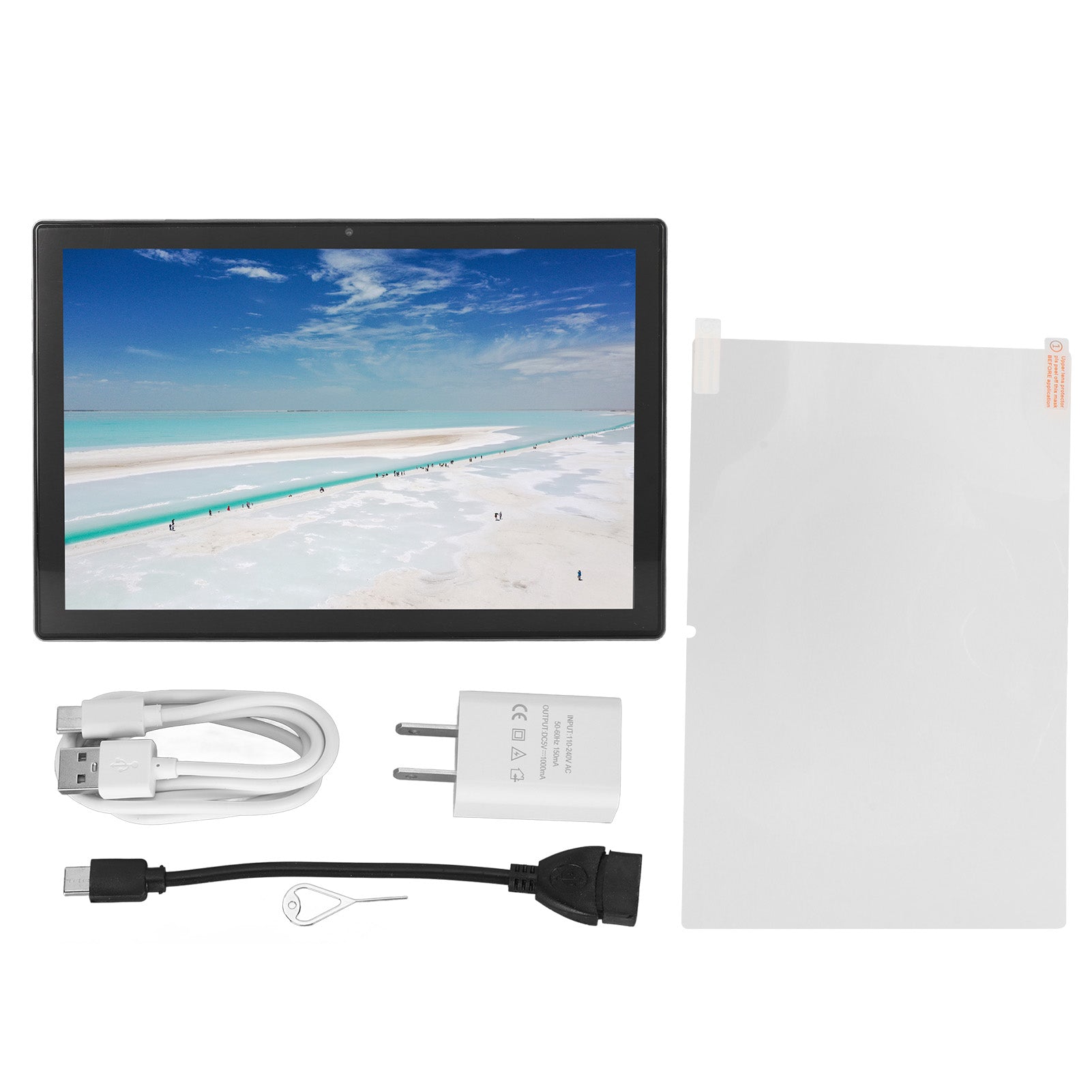 10.1 Inch Tablet 8GB RAM 128GB ROM Octa Core 8MP 13MP Camera 4G LTE 2 Card Slot 7000mAh Office Tablet with Film 100‑240V Gray US Plug