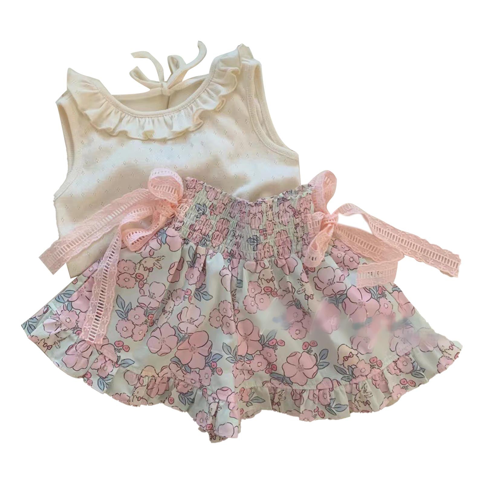 Baby Girl Princess Set Floral Pattern Sleeveless Top Skirt Shorts Sweet Elegant Newborn Set Size 130