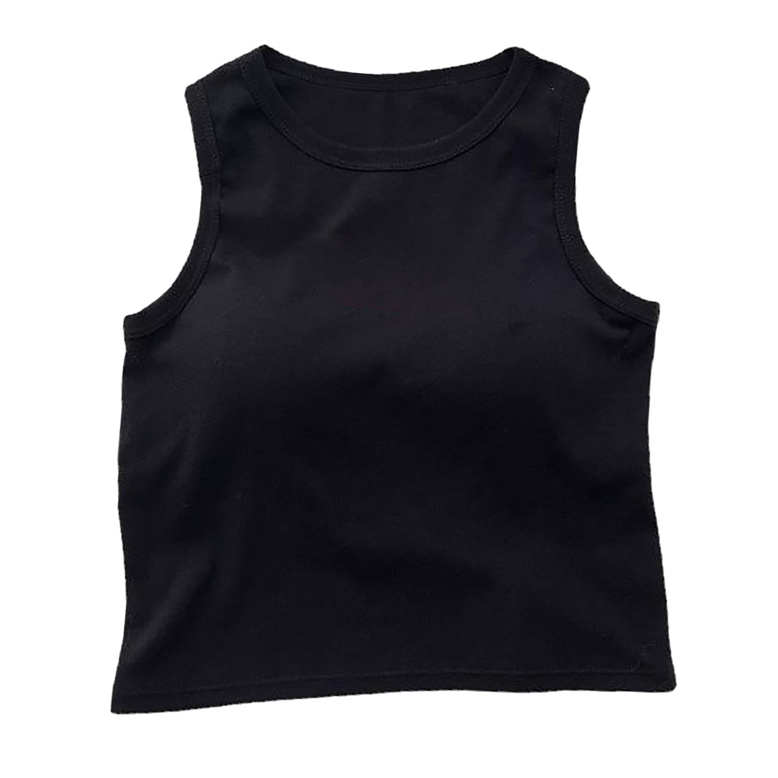 Women Tank Top Letter Pattern Elastic Soft Breathable Camisole Round Neck Chest Padded Sleeveless Sports Tank Top for Summer Black Free Size (40‑65kg/88.2‑143.3lb)