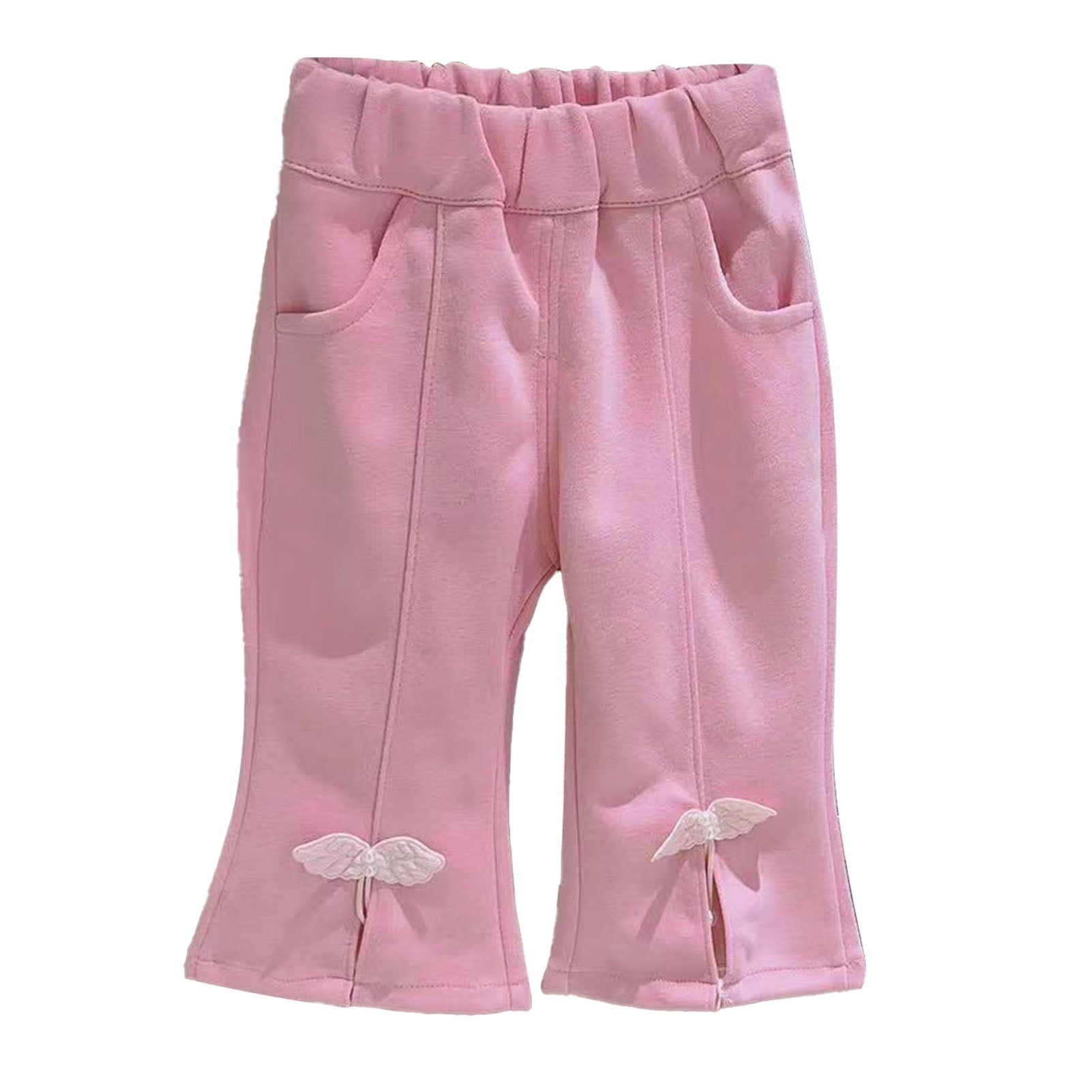 Toddlers Girls Pants Elastic Waist Bell Bottom Wing Decorations Loose Fit Toddlers Cotton Pants Pink 47.2in