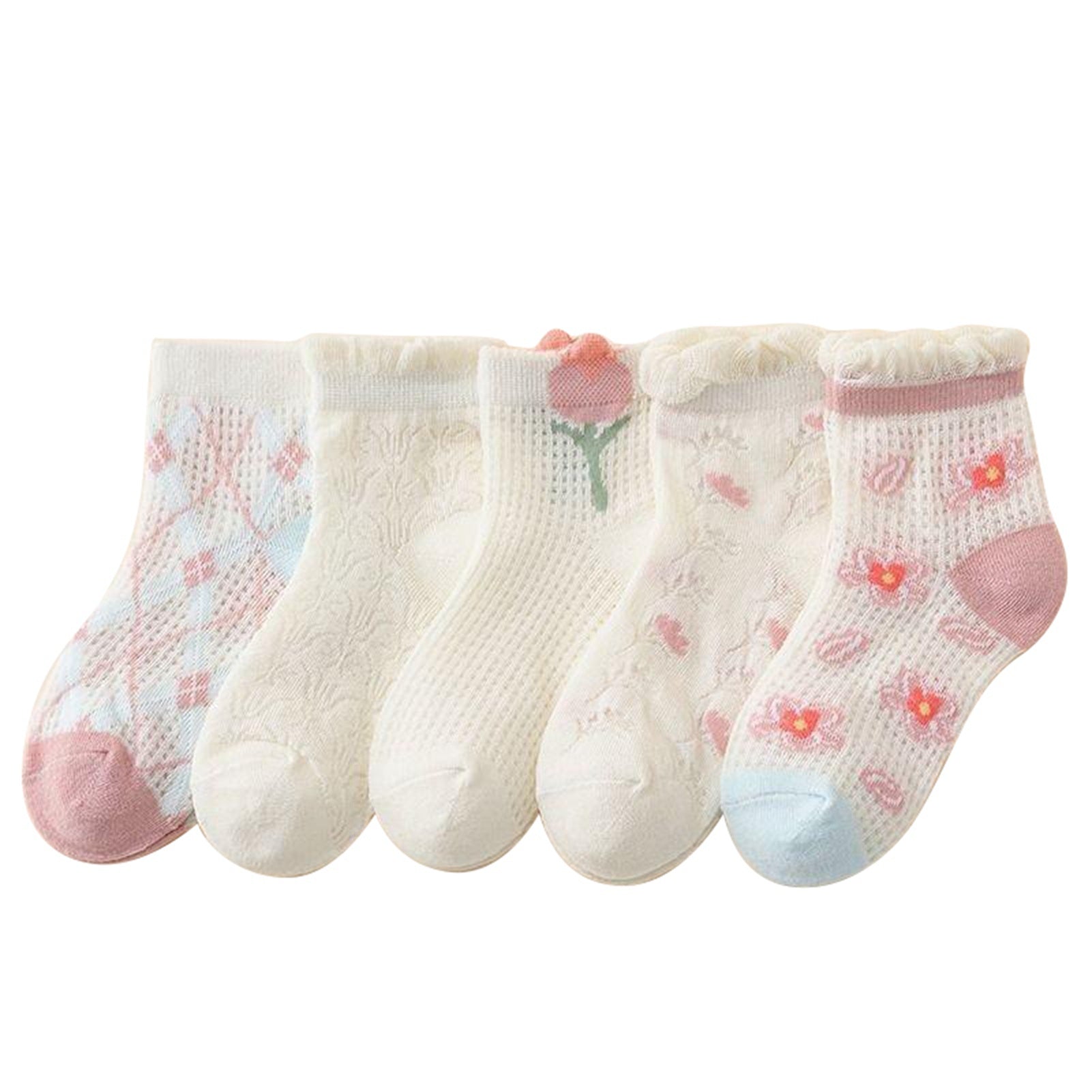 5 Pairs Kids Socks Spring Summer Cute Fashion Thin Breathable Mesh Girl Children Socks for Daily Wear L for 6‑8 Years Old