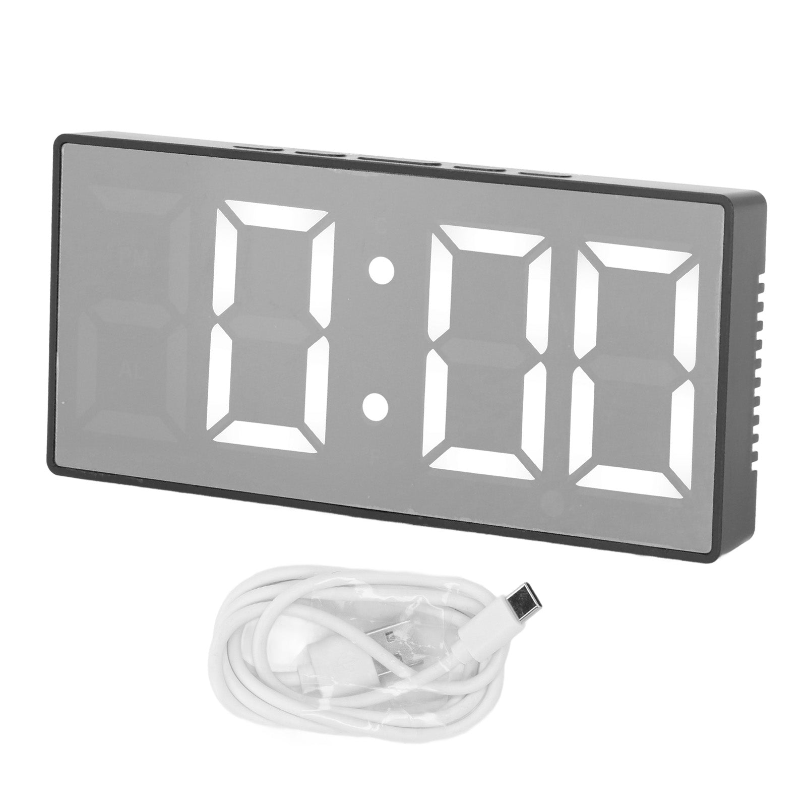 Digital Alarm Clock LED Mirror Electronic Clock USB Power Temperature Humidity Monitors Alarm for Home Desktop Office Black