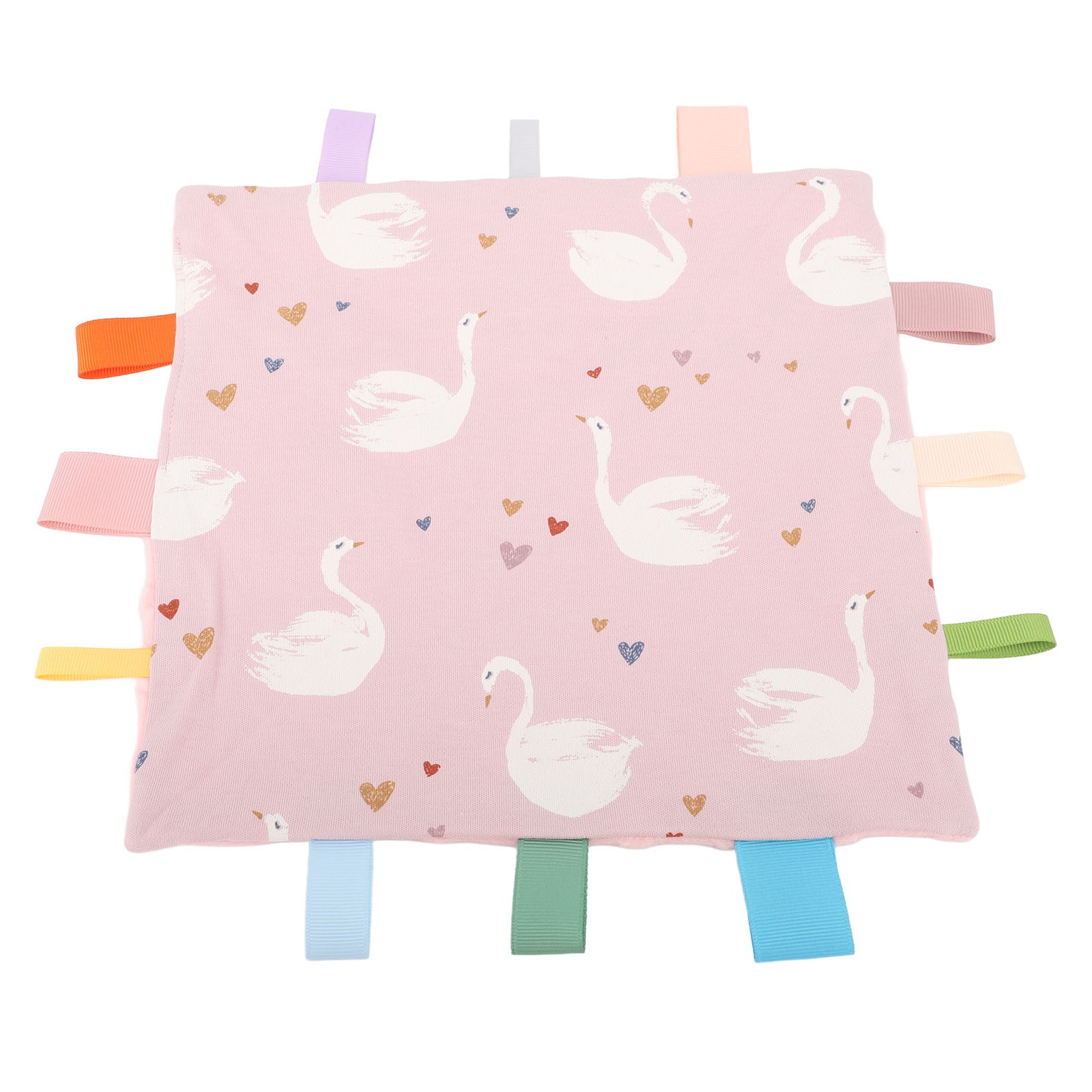 Baby Security Blanket with Colorful Tags Sensory Soothing Blanket Cotton Infant Comforting Blanket for Sleeping Swan