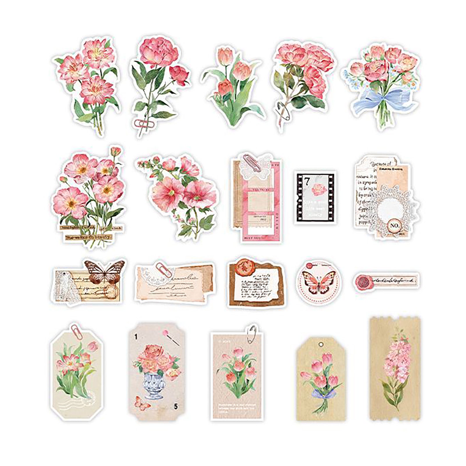 20 Sheets Flower Bouquet Stickers Decorative Floral Scrapbooking Stickers DIY Journaling Stickers for Photo Album Type 1