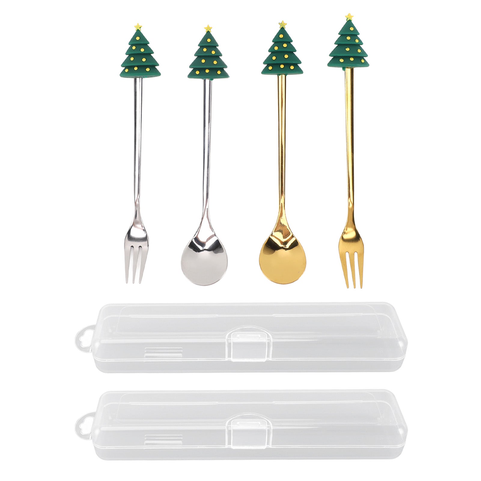 Christmas Spoons Forks Cute Stylish Stainless Steel Christmas Cutlery Set for Coffee Tea Dessert 4pcs